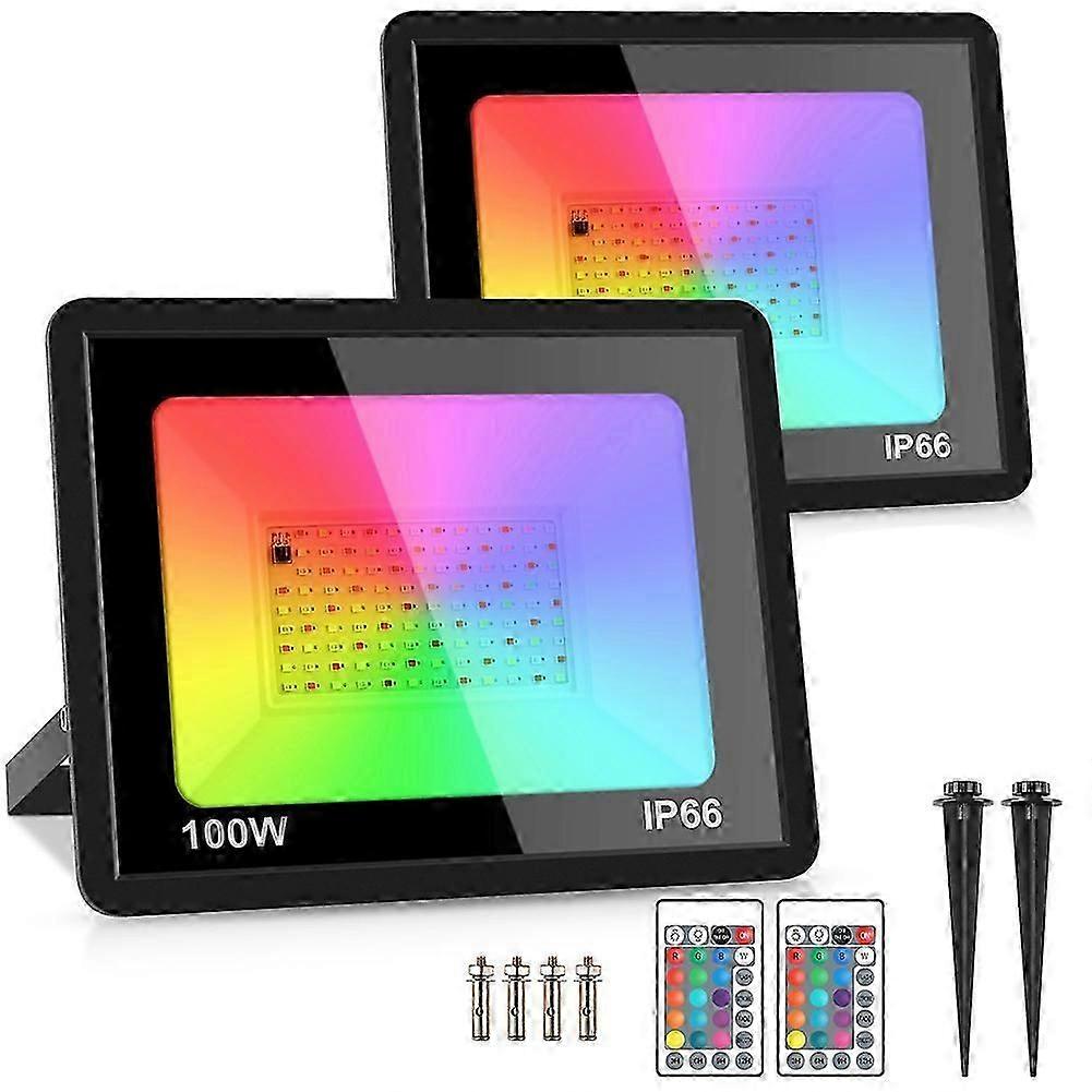 100W LED projecteurs télécommande 2 pack IP66 étanche