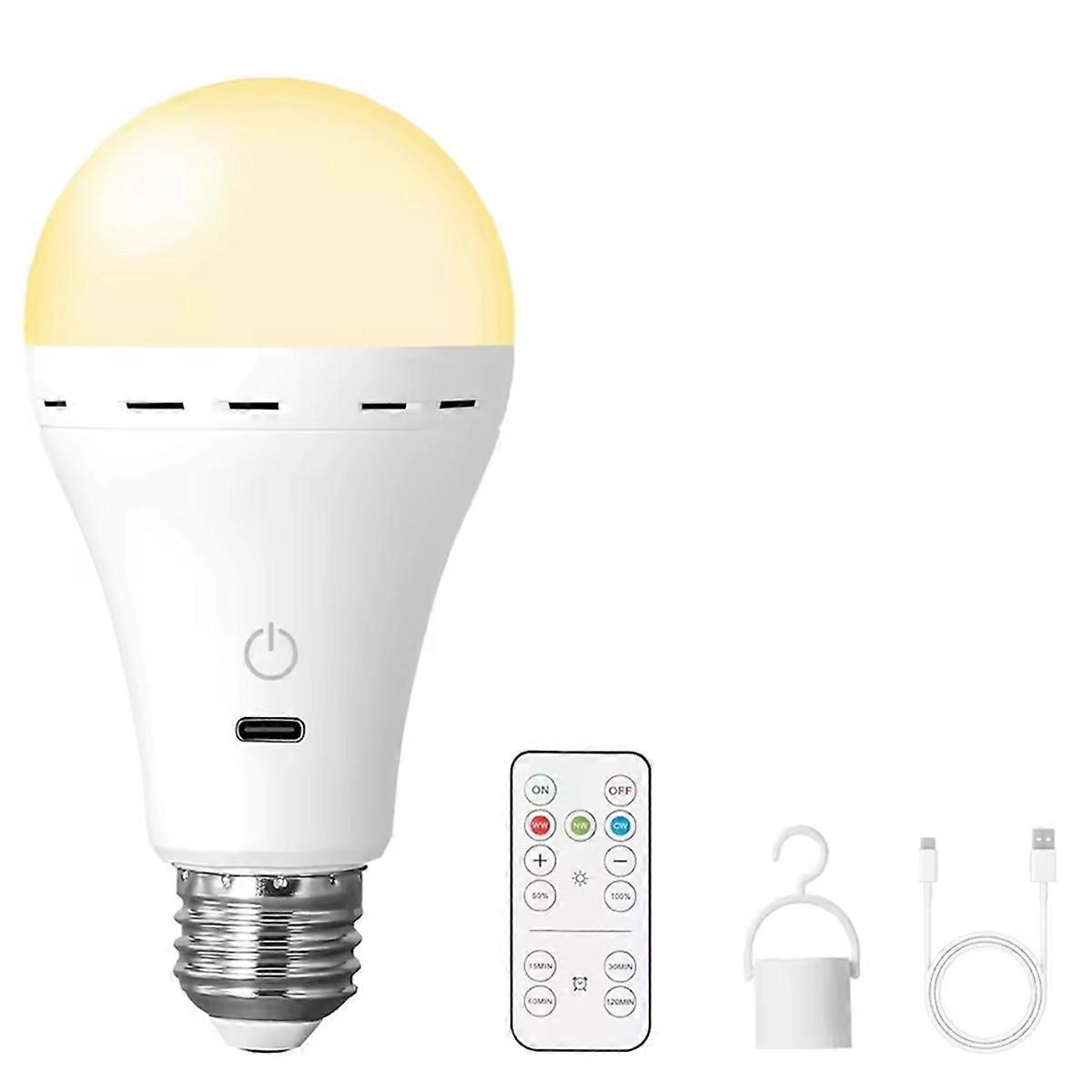 LED Rechargeable Light Bulbs with Remote E26 Battery Operated Light Bulb Smart 3 Colors Changing Bulb with Hook