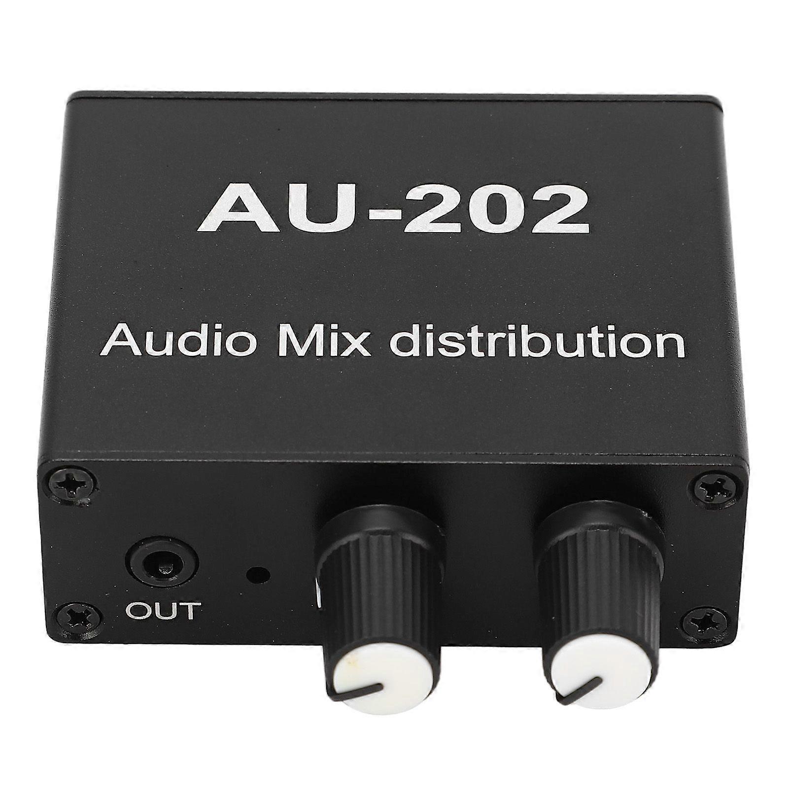 Stereo Mixer Audio Distributor 2 Input 2 Output 3.5mm Jack Plug and Play Aluminum Alloy Audio Mix Amplifier