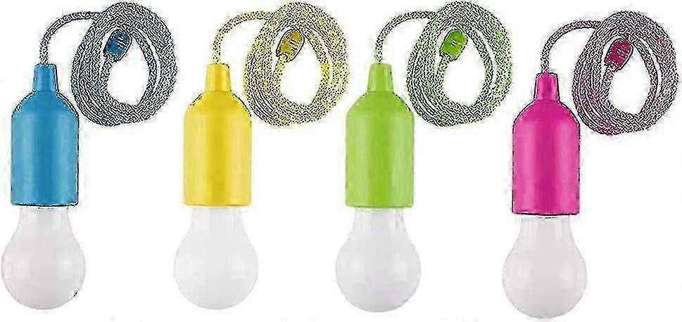 4 Pack,led Pull Cord Light Bulb,haning String Light,portable Hanging Battery Operated Camping Lamp