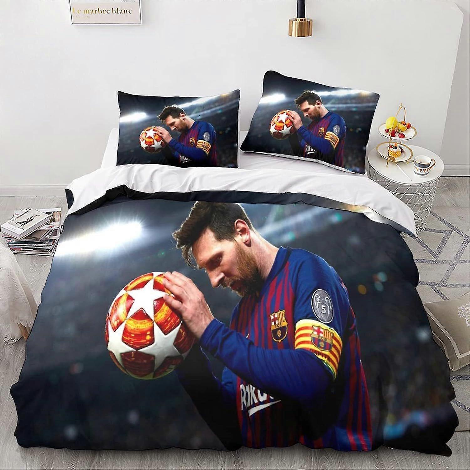 PIN1206 Leo Messi Poszwa na kołdrę Zestaw pościeli 3-częściowy zestaw Poszwa na kołdrę Kołdra Kołdra z mikrofibry Poliestrowa kołdra z zapięciem na zamek błyskawiczny Podwójna poszewka na poduszkę 200x200cm