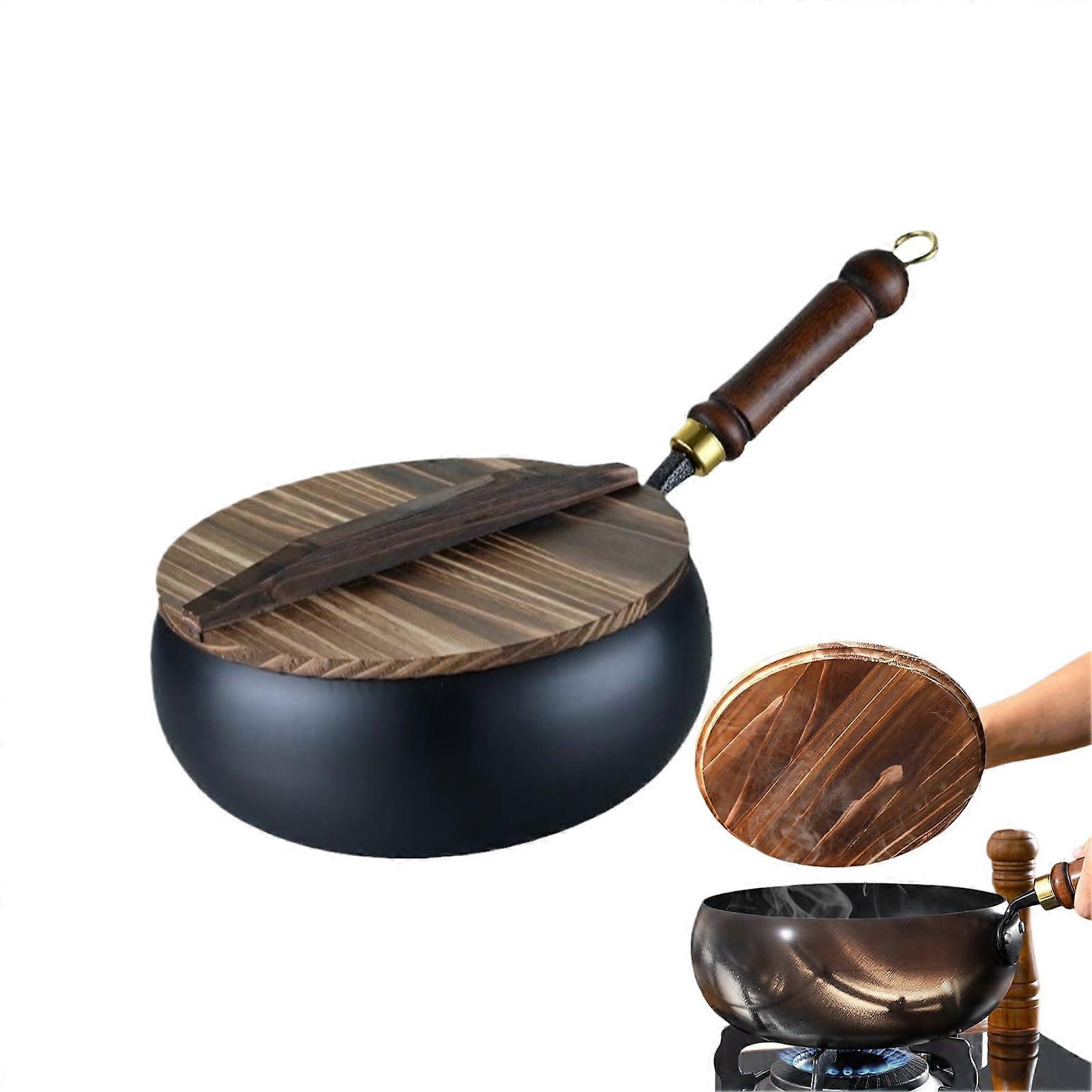 Gnrique Frying Pan NonStick Cast Iron Pan For Cooking, 28 cm, HeatResistant Handle, Wooden Lid, Beef And Pork