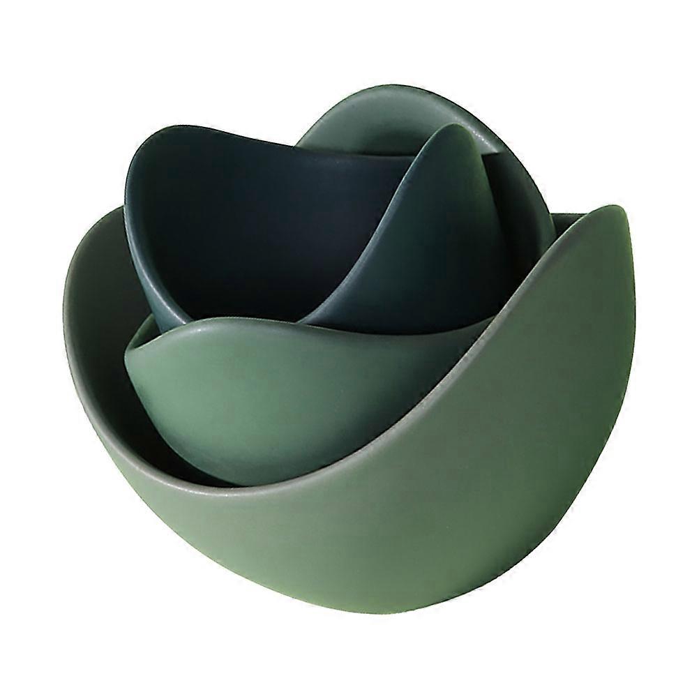 Green Ceramic Lotus Fruit Plate with Food Serving Tray for Kitchen 3Pcs Set