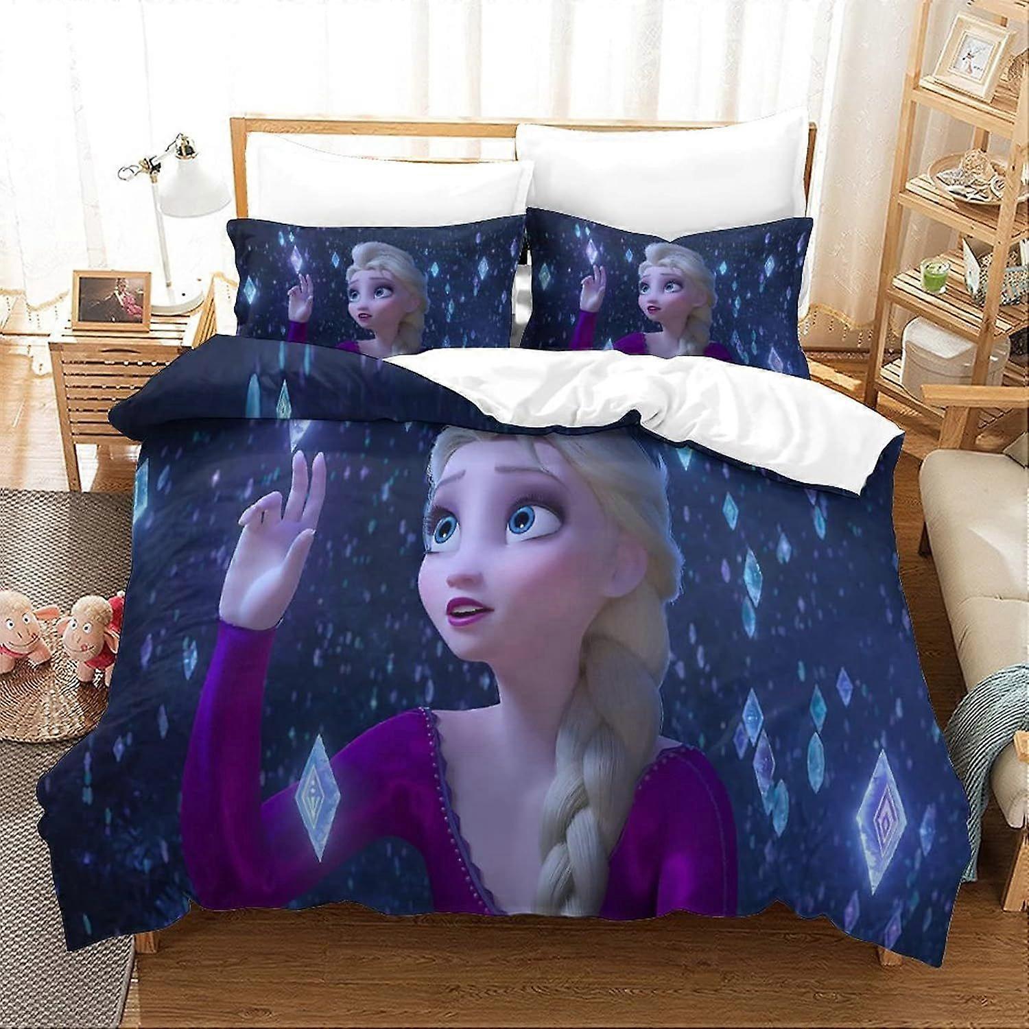 PIN1394 Double Bed Duvet Cover Set Frozen Printed Duvet Covers Double Size Bedding Sets With Zipper Closure Extra Soft Microfiber Easy Care Hypoallerg