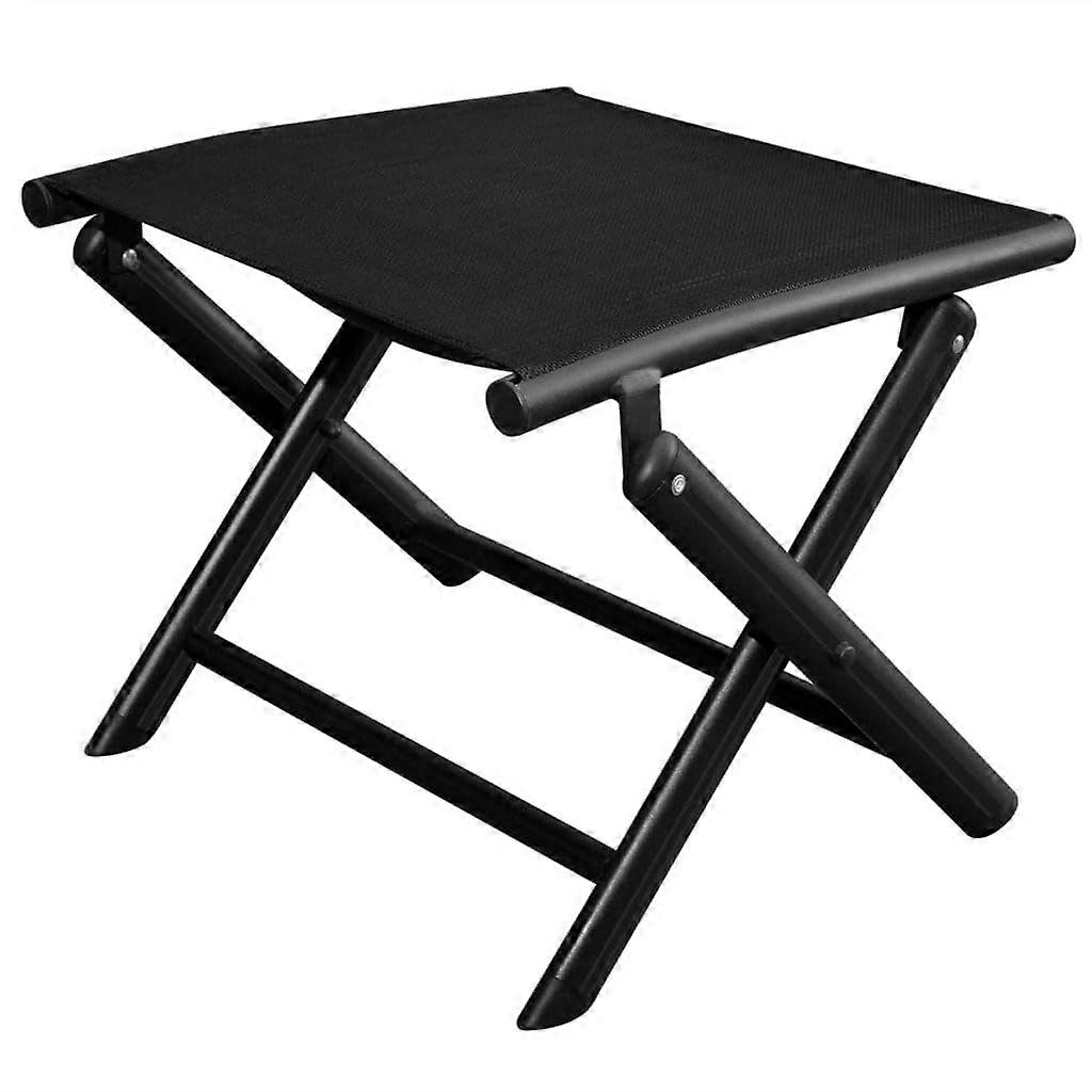 Folding Footstool Black Aluminium and Textilene Outdoor Furniture for Home Use, Compact Design, Lightweight and Durable