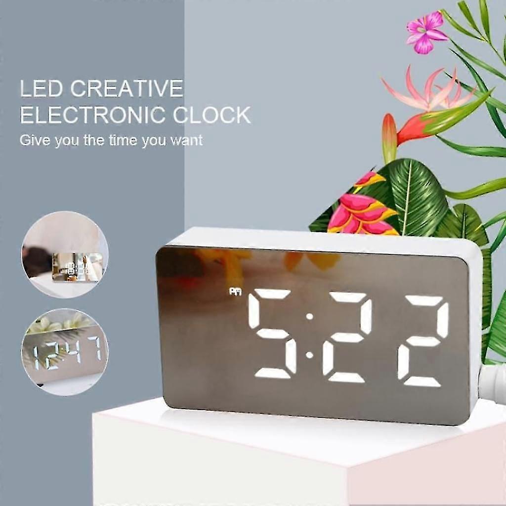 Led Mirror Digital Table Clock Display Date Temperature Compatible With Home Bedroom Desktop Electroni