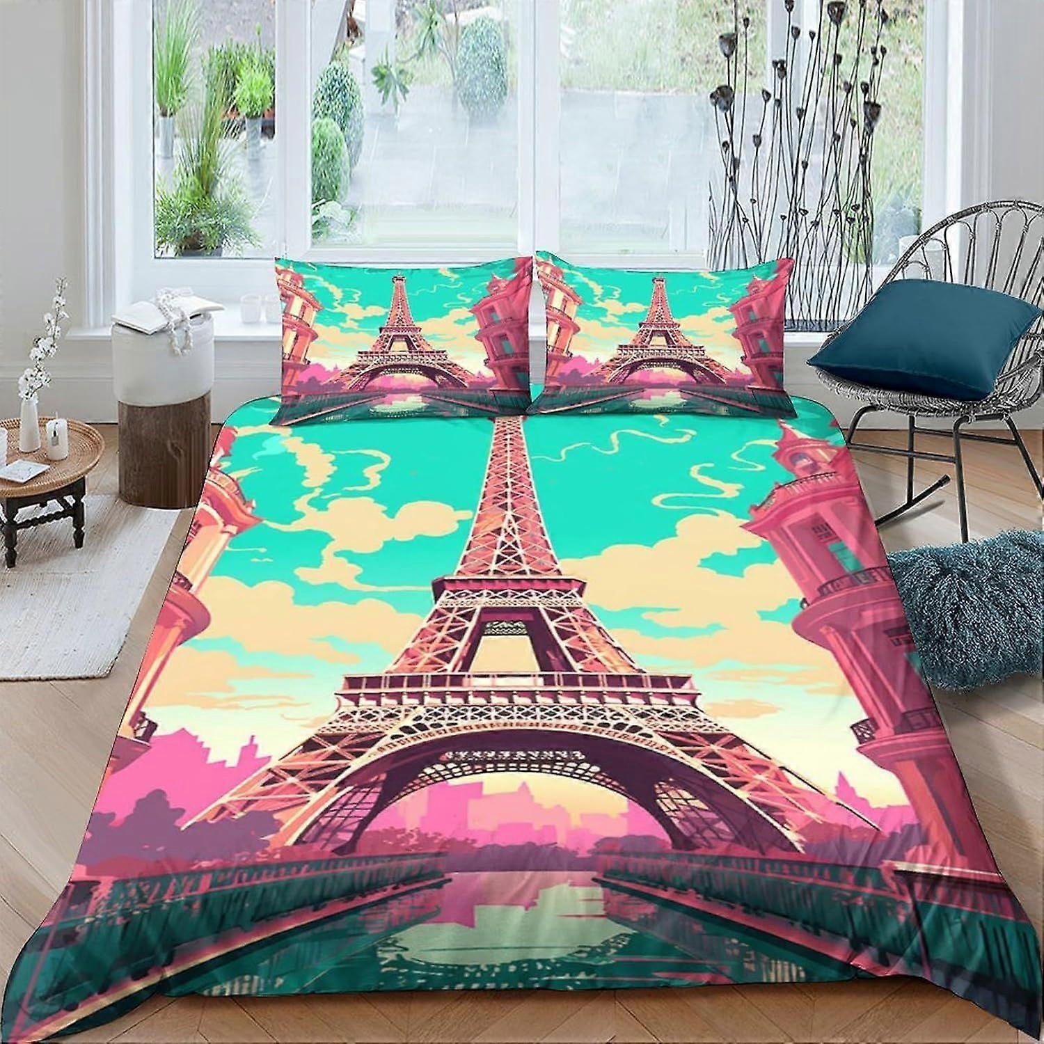 q155 Eiffel Tower Duvet Cover Set 3 Pieces One-sided Bedding Set Ultra Soft Microfiber Quilt Cover with Pillowcases Double o155