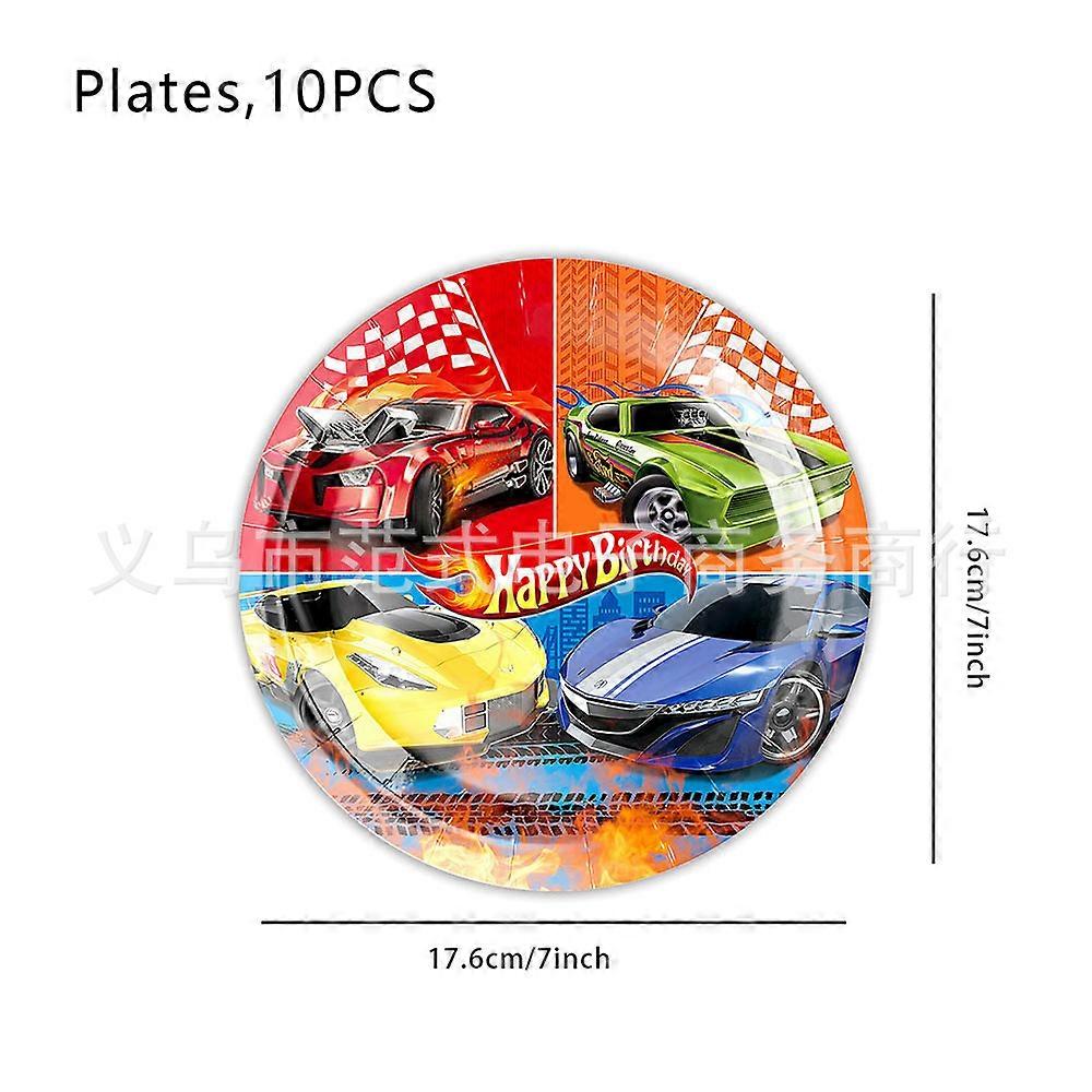 Hot Wheels Cars themed birthday party decoration set with paper cups, paper plates and balloons for background arrangement