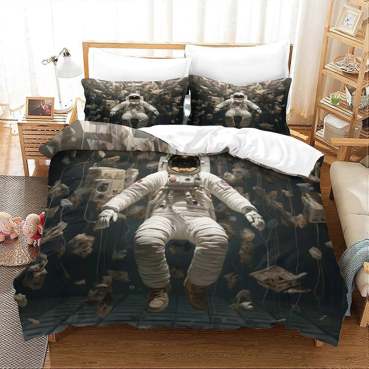 W377 Astronaut Crib Set, Sports Mattress Protector, 3D Travelling in Space Design, Microfibre, 3 Piece Set with Zip And 2 Pillowcases, . M377