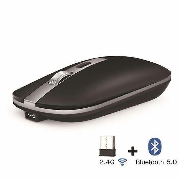 Bluetooth Wireless Mouse, 5.0 + 2.4G Dual Mode Wireless Mouse Silent, Rechargeable Mini Mouse Thin and Light Black)