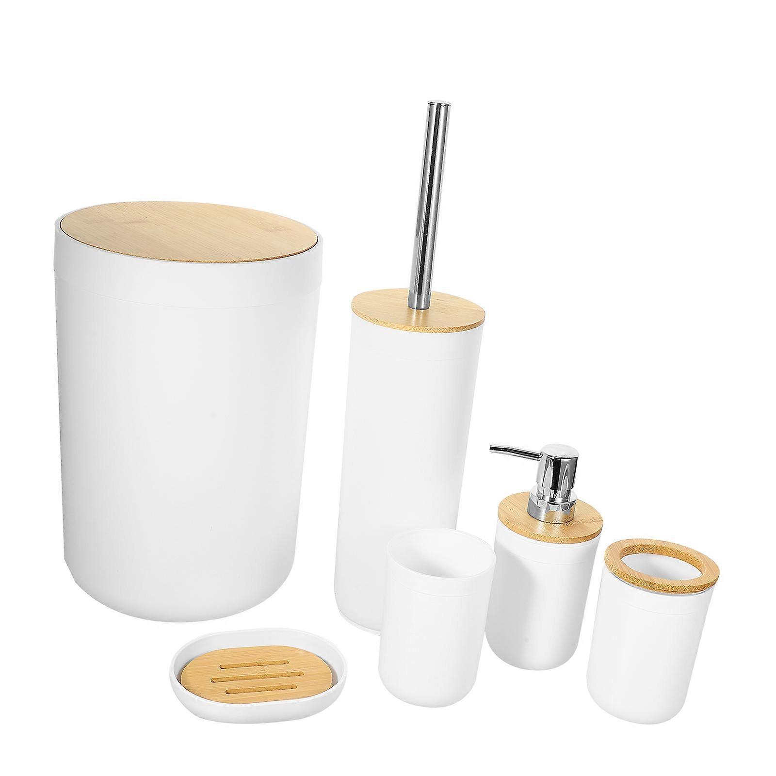 Simple Bathroom Organization Supplies Featuring Toothbrush Cup Soap Dish And Hand Bottle Ideal For Household Users Available In White Color 2 Sets