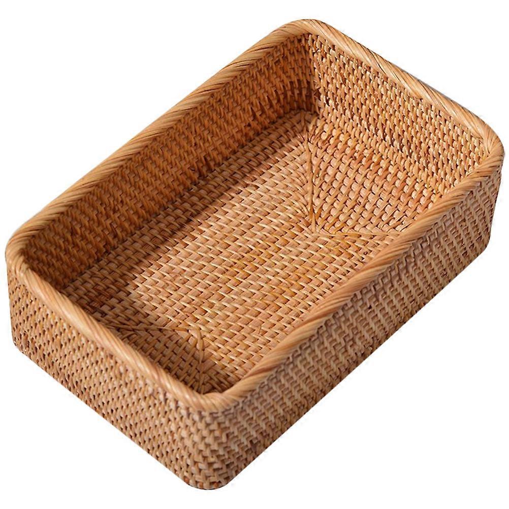 Rattan Storage Basket Desktop Organizer for Sundries 3Pcs Light Brown