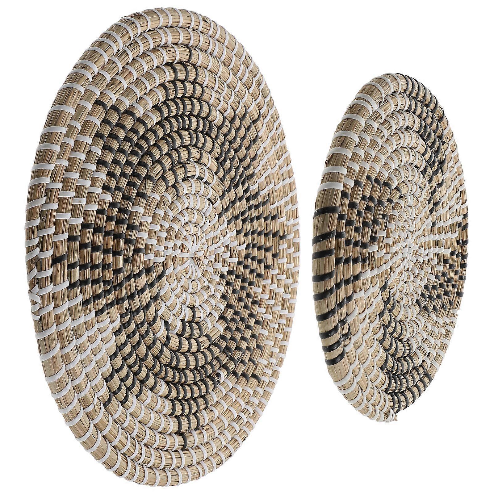 Grass Weave Pendant Set for Wall Decor with 8Pcs Beige Disk Ornaments