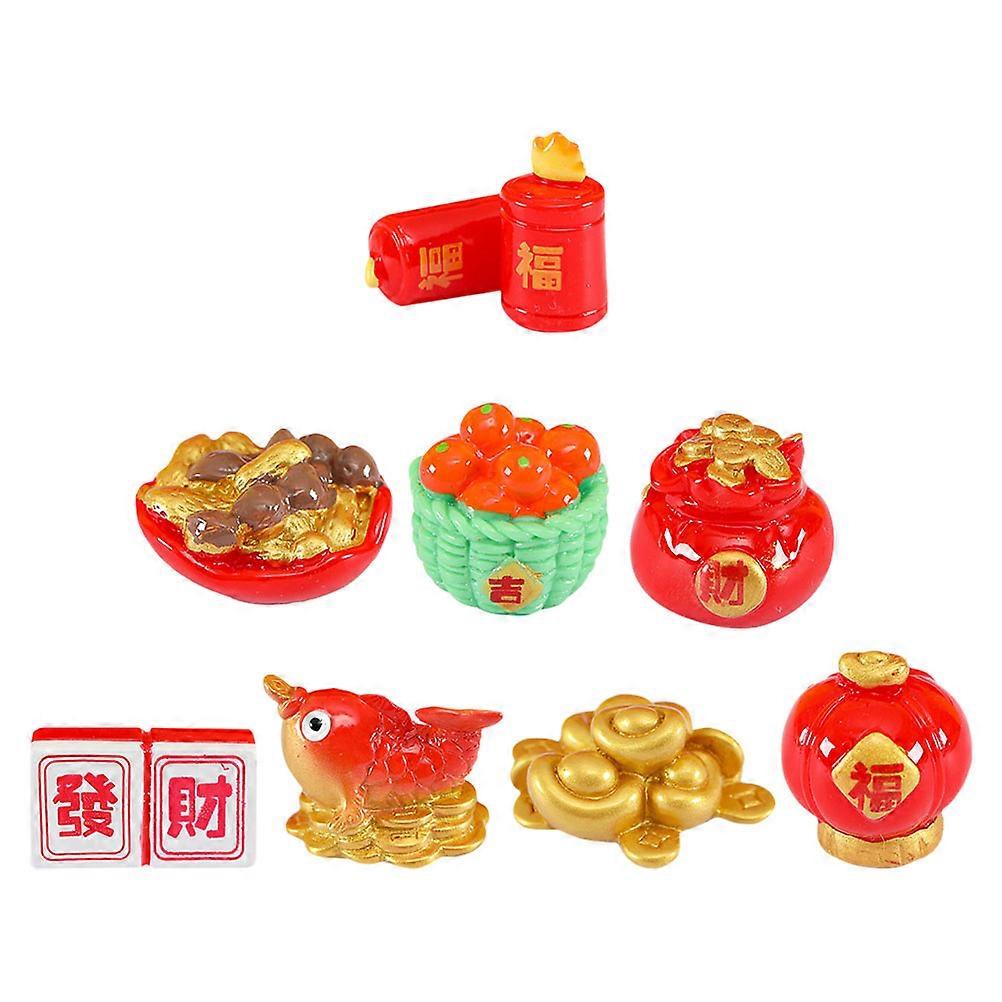 Lunar New Year Decor Resin Figurine for Home Use 8Pcs Miniature Set