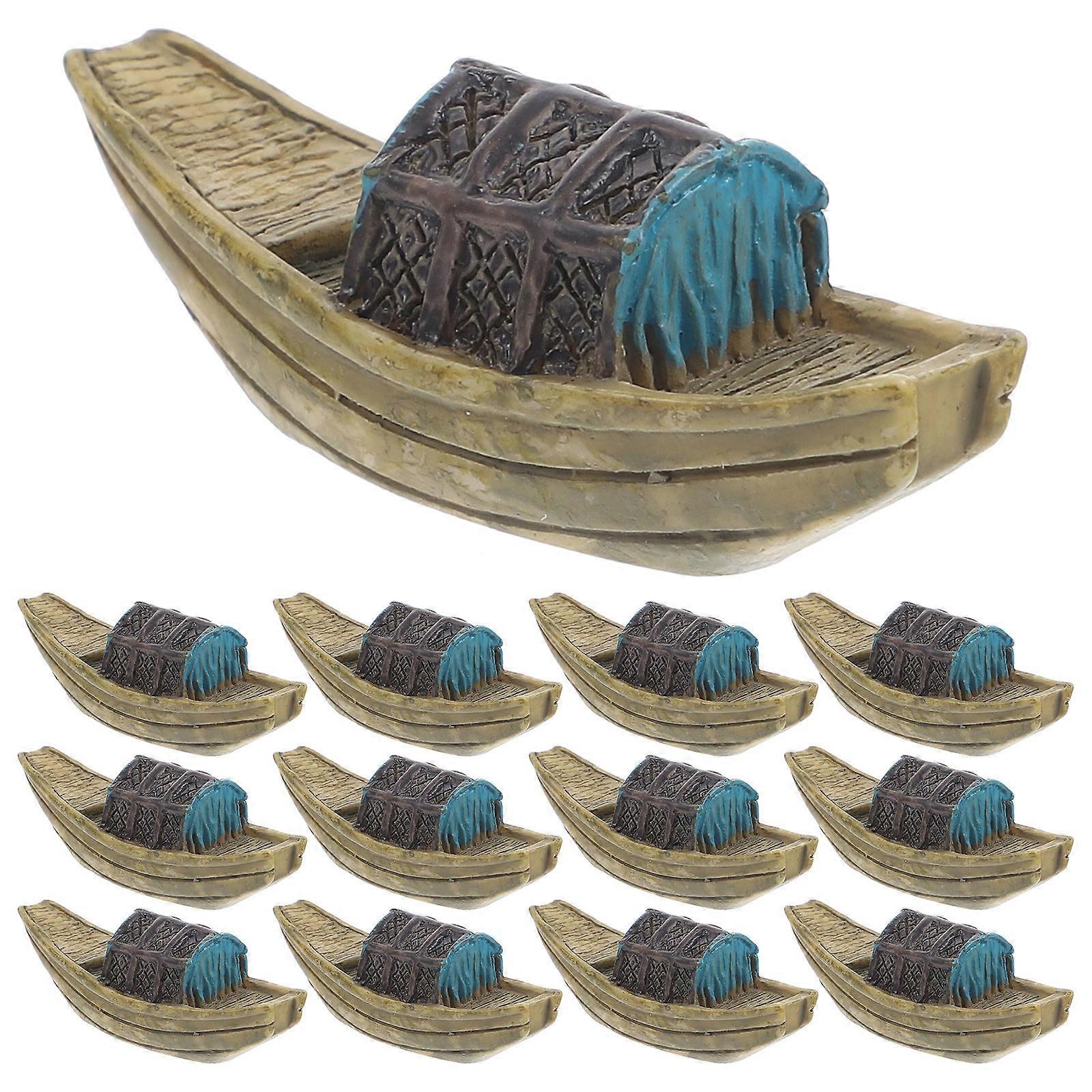 Miniature Boat Decor Boat Shape Micro-Landscape Decor Multi Resin Material for 15Set