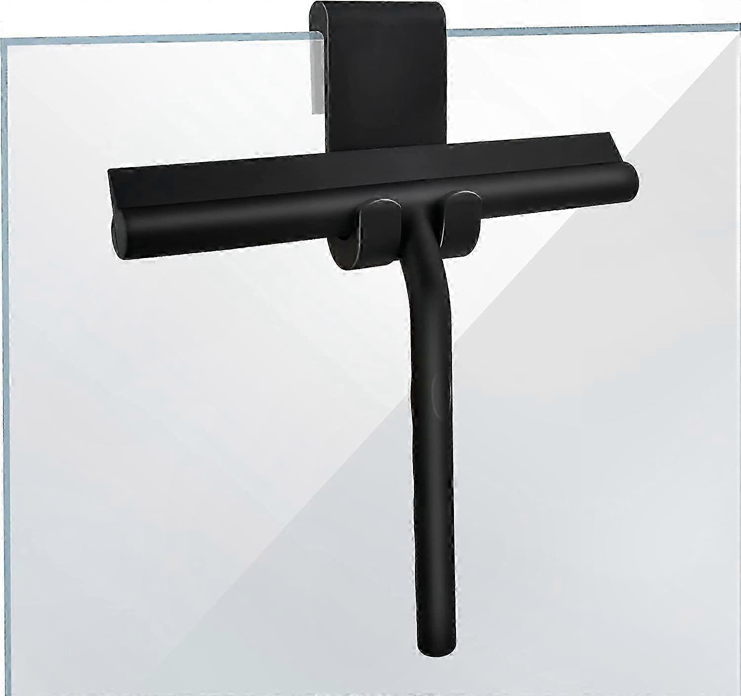 Silicone Shower Squeegee with Hanging Hook, Black Glass Wiper Scraper for Windows