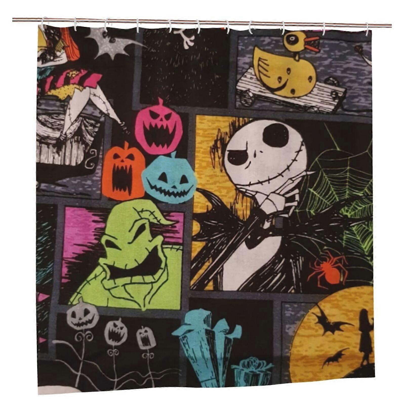 The Nightmare Before Christmas Waterproof Polyester Fabric Shower Curtain, Bathroom Decor, Shower Curtain Kit With Hooks, 72 X 72 Inches