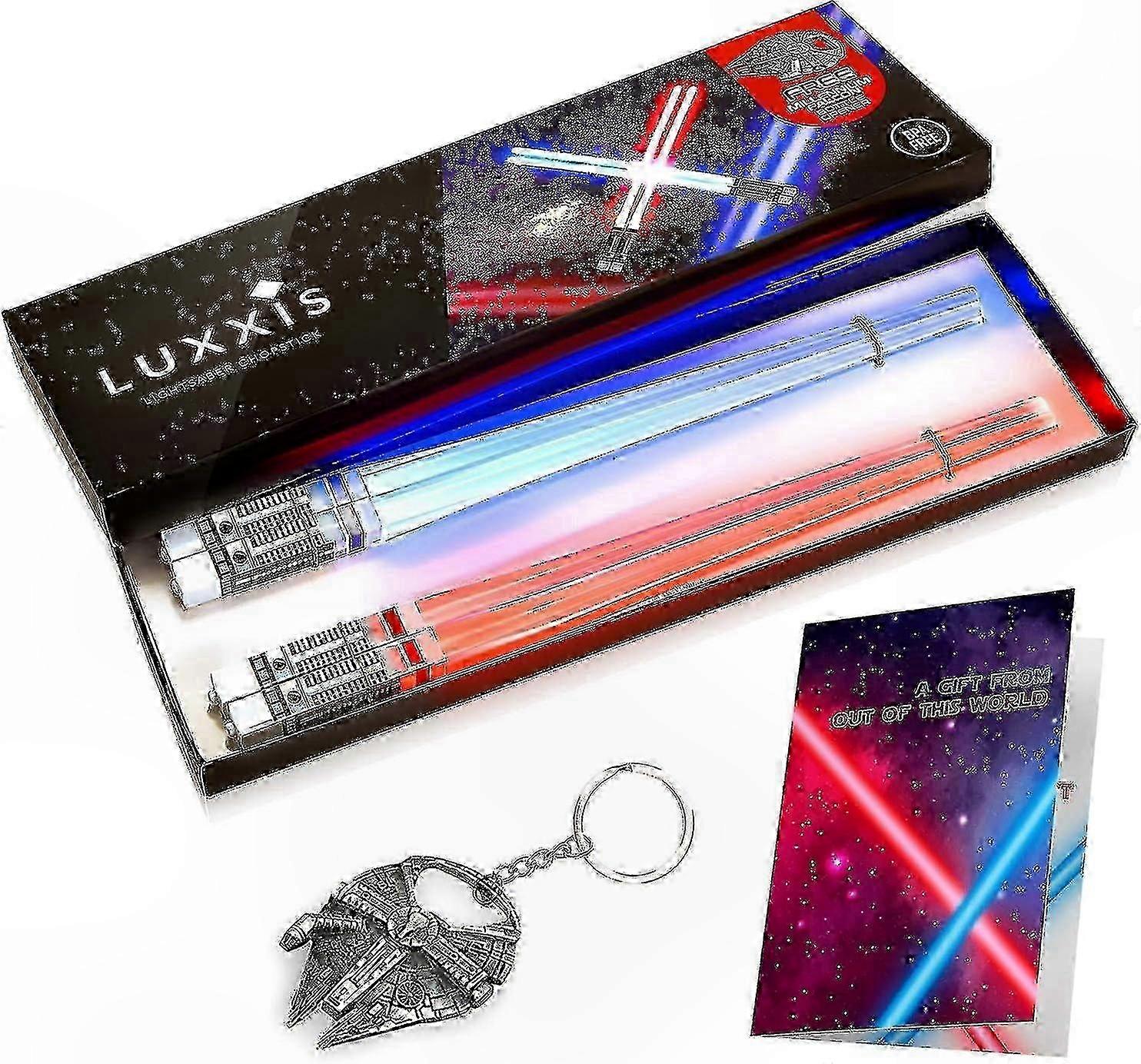 Glowing Lightsaber Chopsticks for Star Wars Party Gifts - 2 Pair Red & Blue Set with Bottle Opener