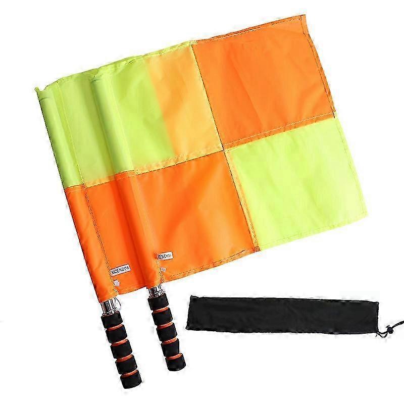 2pcs Linesman Referee Flags Highly Visible, Red Yellow Checkered Hand Flags for Soccer Football with Plastic Rods