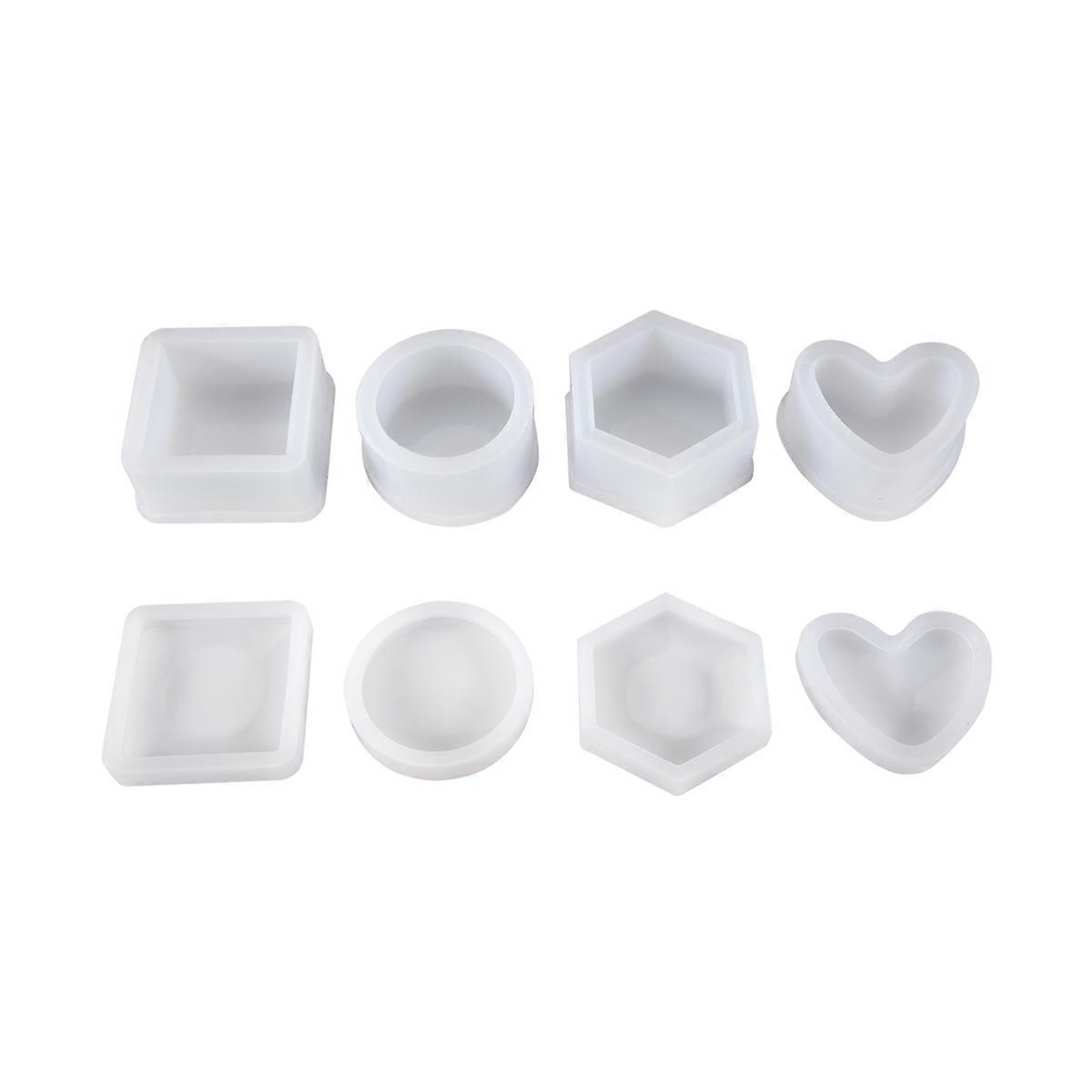 4 Pack Resin Heart Shape /Hexagon/Round/Square Epoxy Molds with Lid