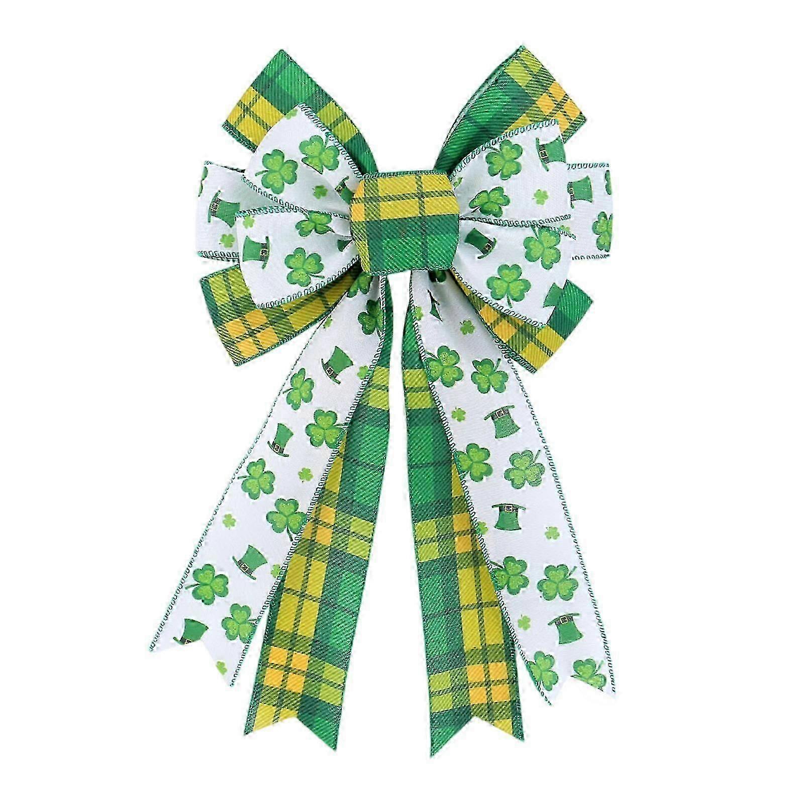 Handmade Clovers Pattern Bowknot Patricks Day Bowknots For Wreaths And Tree Toppers Green Burlap Clovers Bowknot Cs
