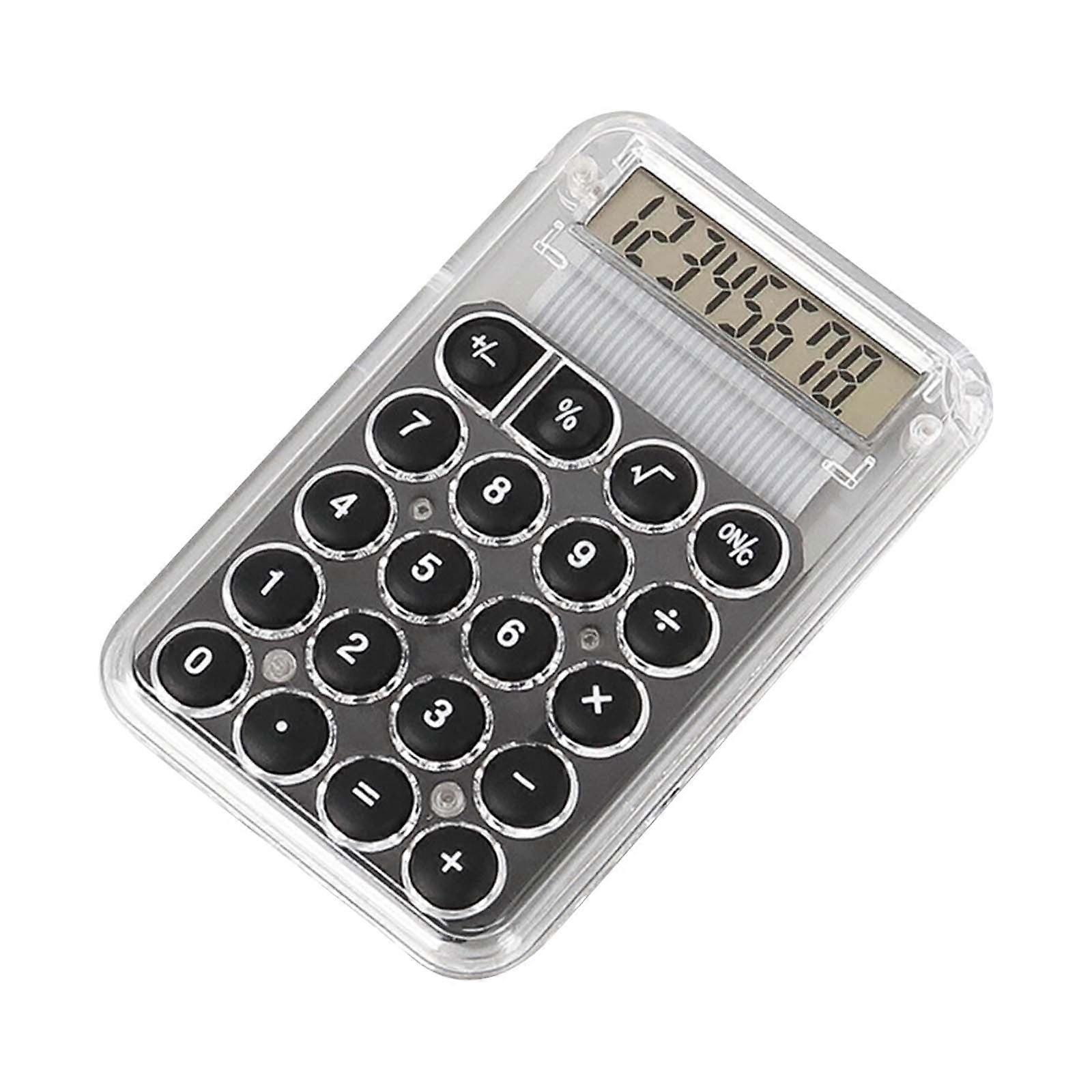 Cute Cartoon Transparent 8-Digit Calculator for Kids, Students - Standard Function Desktop Electronic Calc - Black