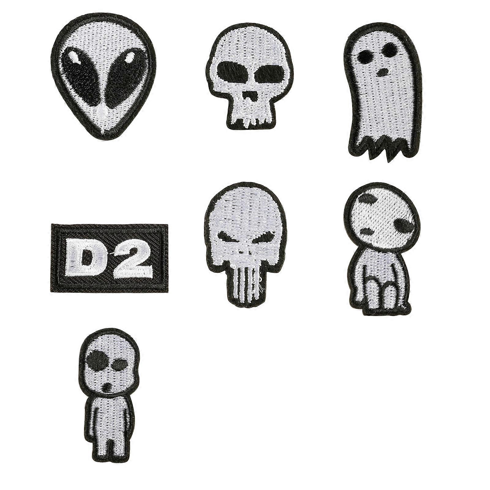 7 Pcs Embroidered Patches Cartoon Alien Head Iron on Patches Applique Patches Lovely Sewing on Patches Sewing Patches Multicolor