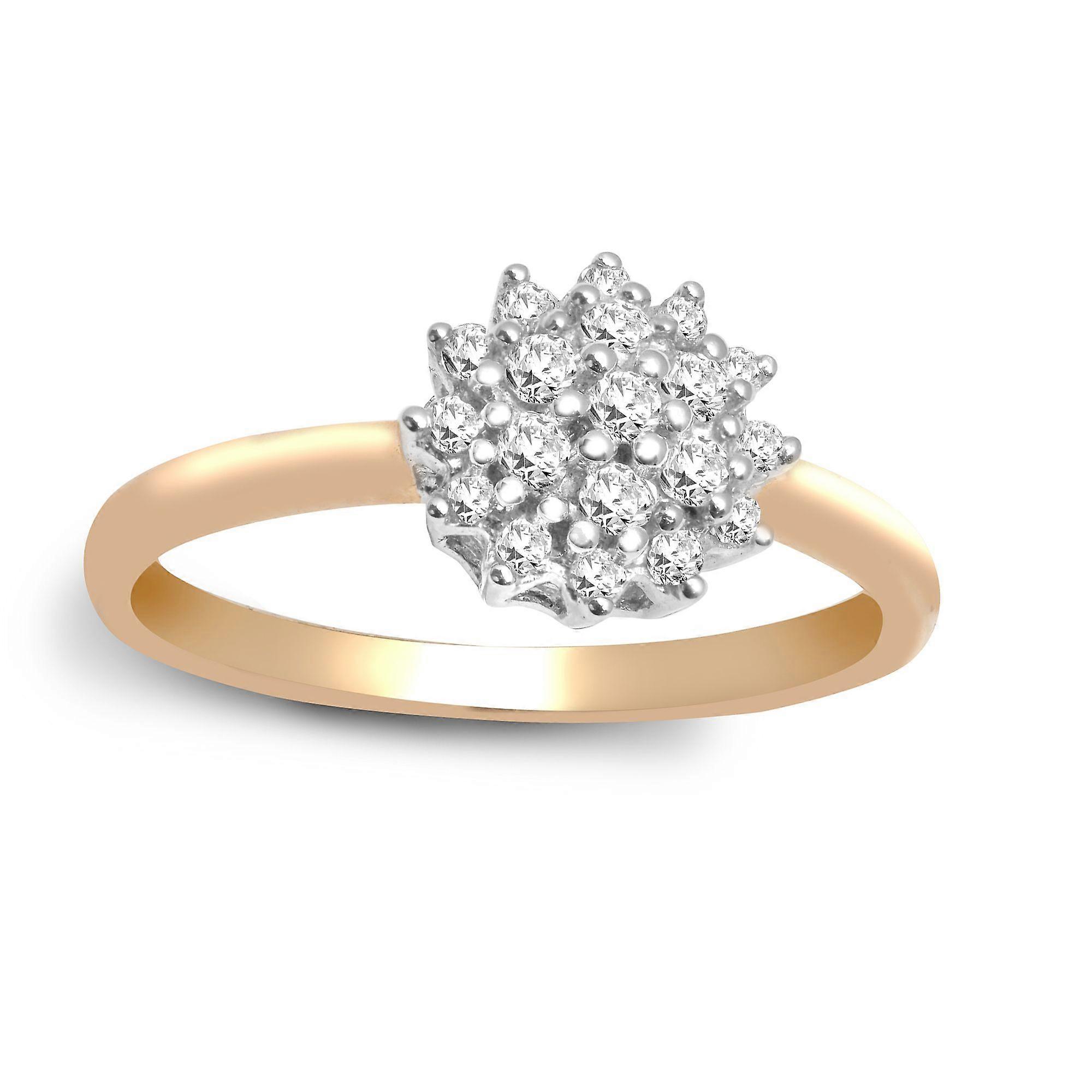 Jewelco London 实心 9 克拉金簇镶圆 H I2 0.27 克拉钻石大号圆顶经典簇戒指 8 毫米