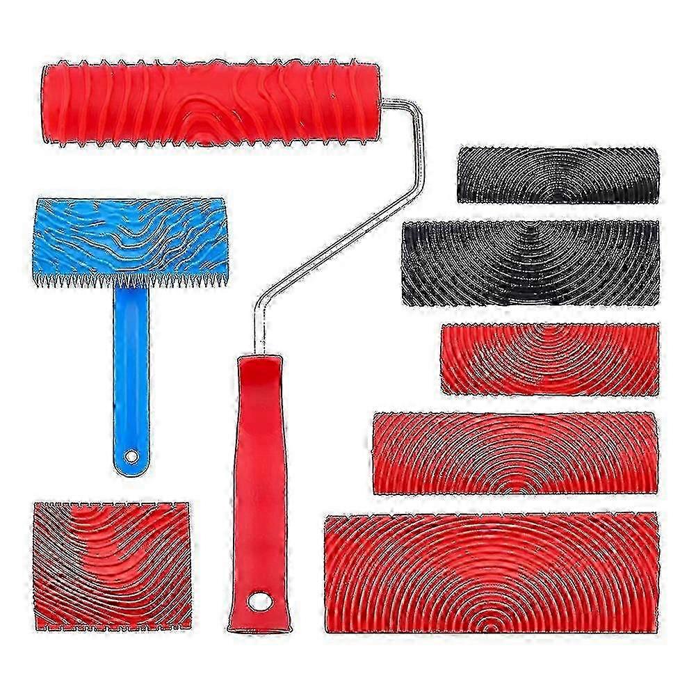 Rubber Wood Grain Painting Tool, With Handle Wall Texture Art Painting Tool Pattern Roller For Pain
