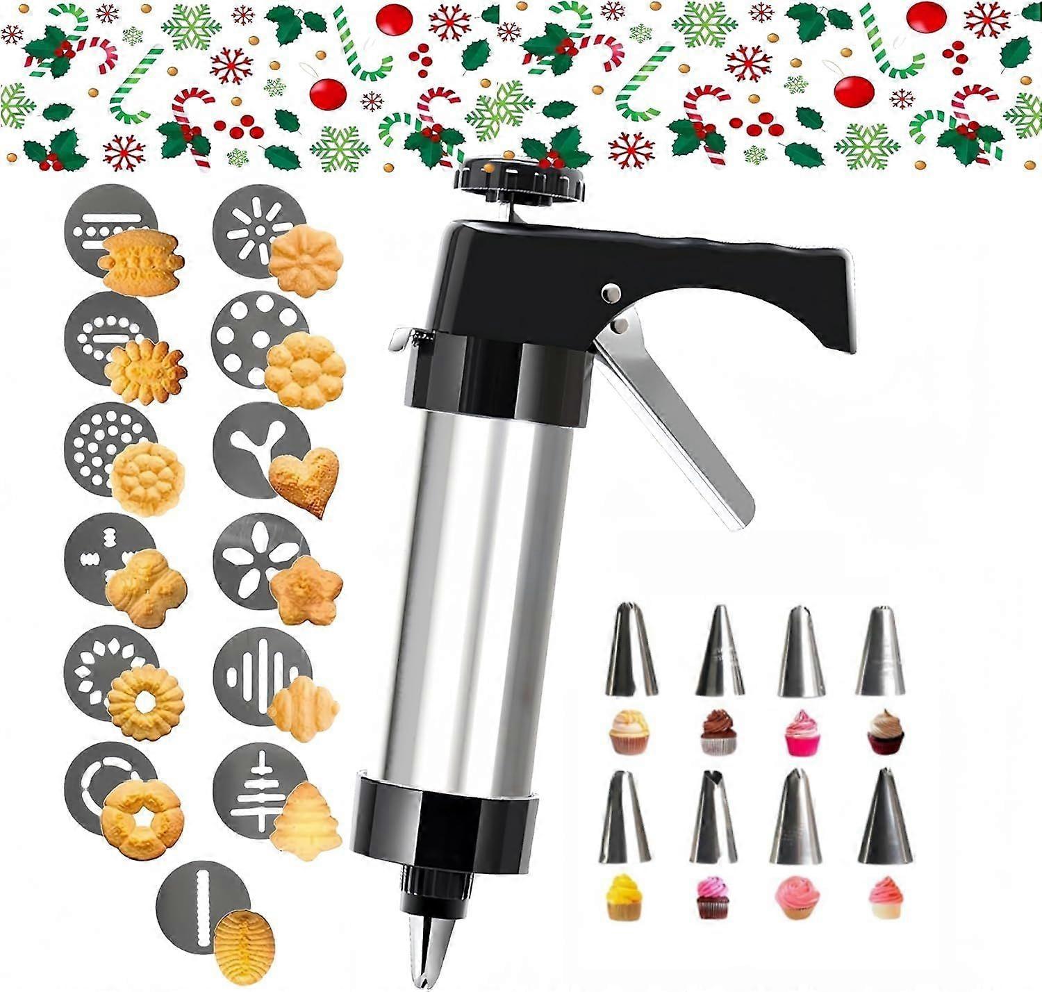 Cookie Press Gun Kit for Baking,Spritz Cookie Press Gun With 13 Cookie Discs+8 Icing Nozzles Perfect for DIY Christmas Cookies Maker and Decorating Co
