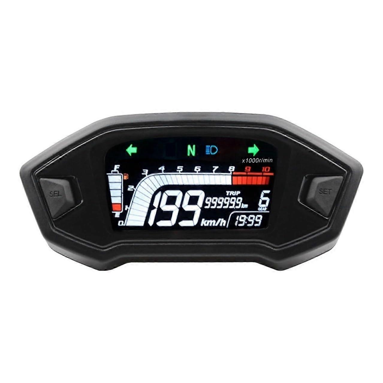 Motorcycle Speedometer and Digital LED Tachometer Gauge Universal Odometer Dashboard Panel Black