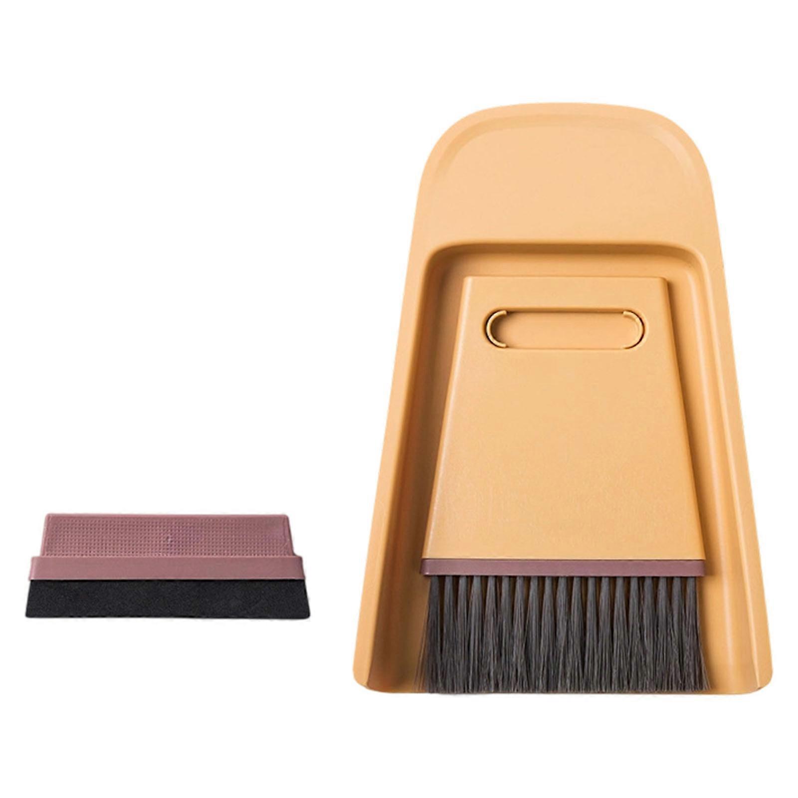 Tiny Brush And Dustpan Set With Double Brush Dense Storage Thin Design For Telecommute Kitchen Cleaning Multicolor
