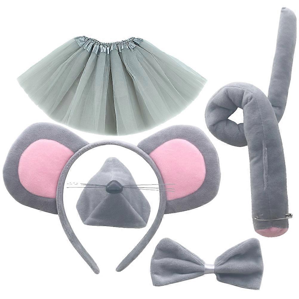 סט 1 סט תחפושות עכבר כולל אוזני עכבר סרט ראש עכבר אף עכבר זנב עכבר ערכת עניבת פרפר