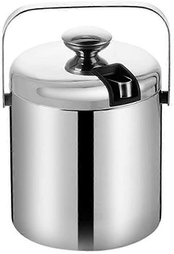 Stainless Steel Ice Bucket 1.3L with Lid and Tongs, DoubleLayer Insulated for Wine, Beer, Champagne