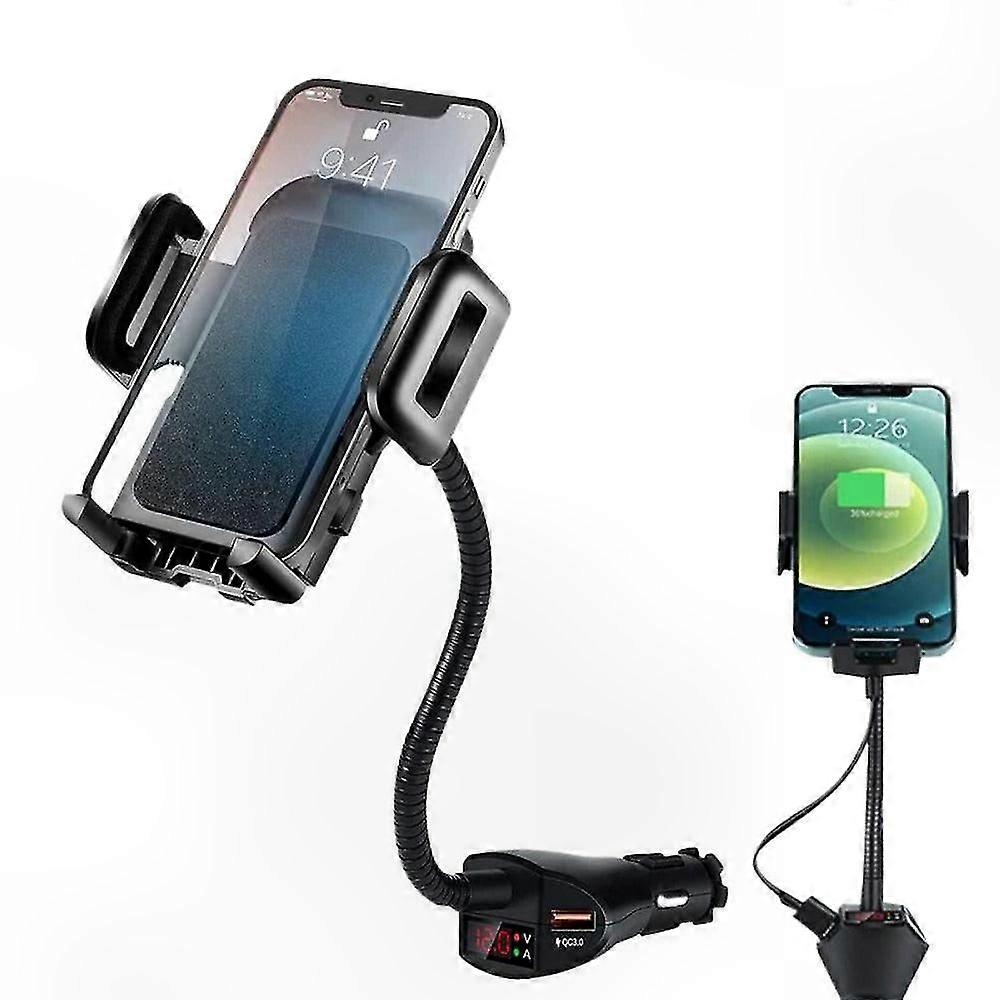 3-in-1 Auto Accessory: Mobile Device Stand, Dual USB Power Adapter & Voltage Monitor