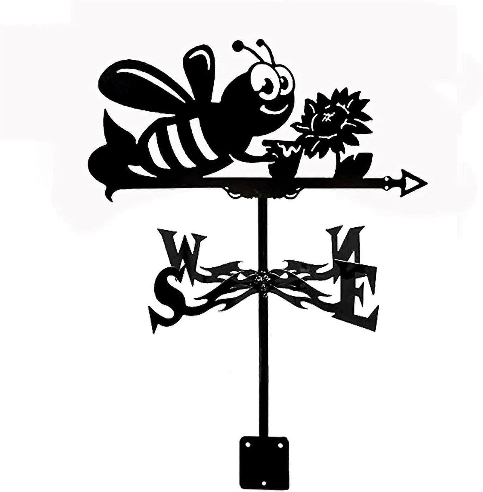 Metal Weathervane with Mounting Bracket Iron Wind Direction Indicator Bee and Dragonfly Outdoor Decor
