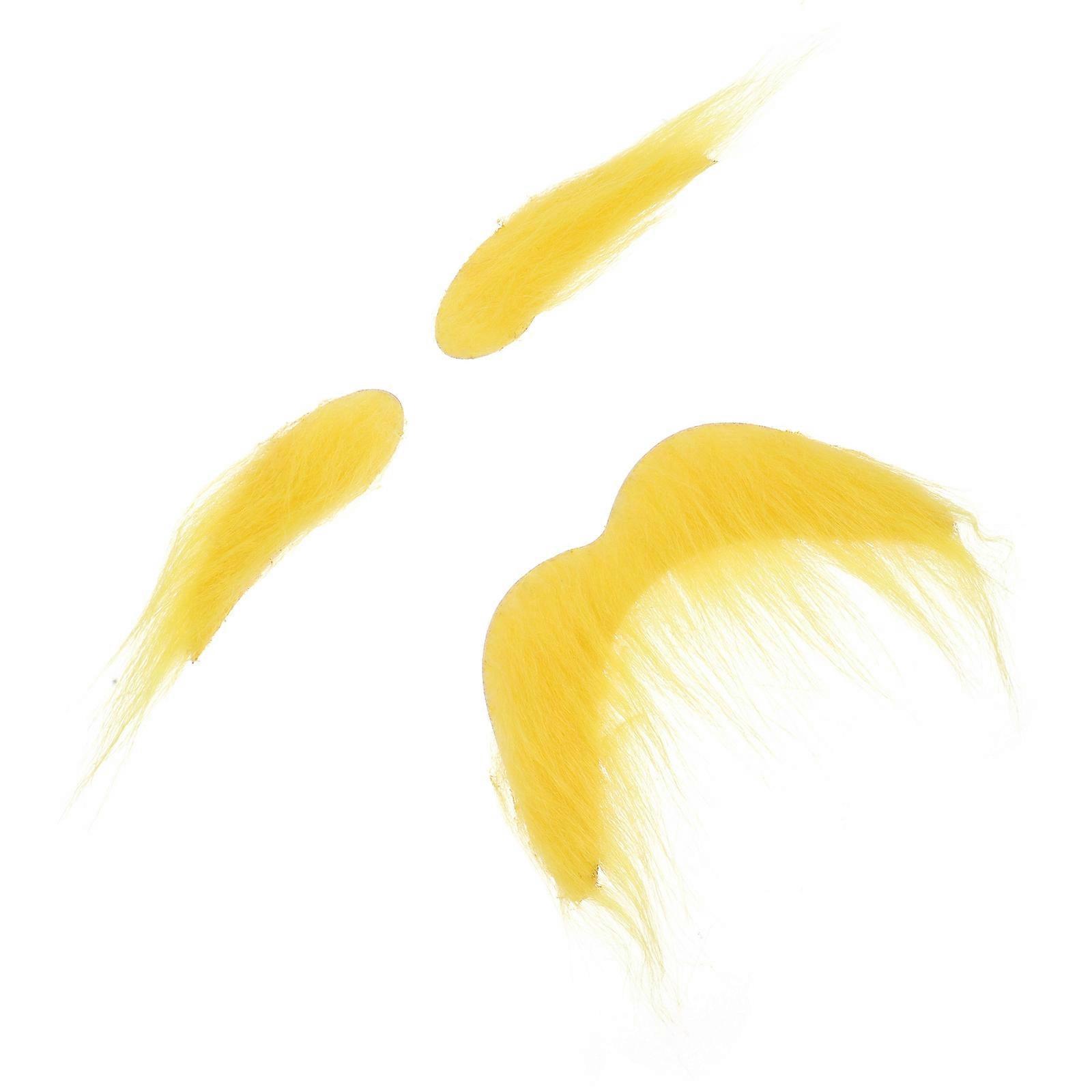 Yellow Self-Adhesive Fake Beard and Eyebrows Set for Party 1Set