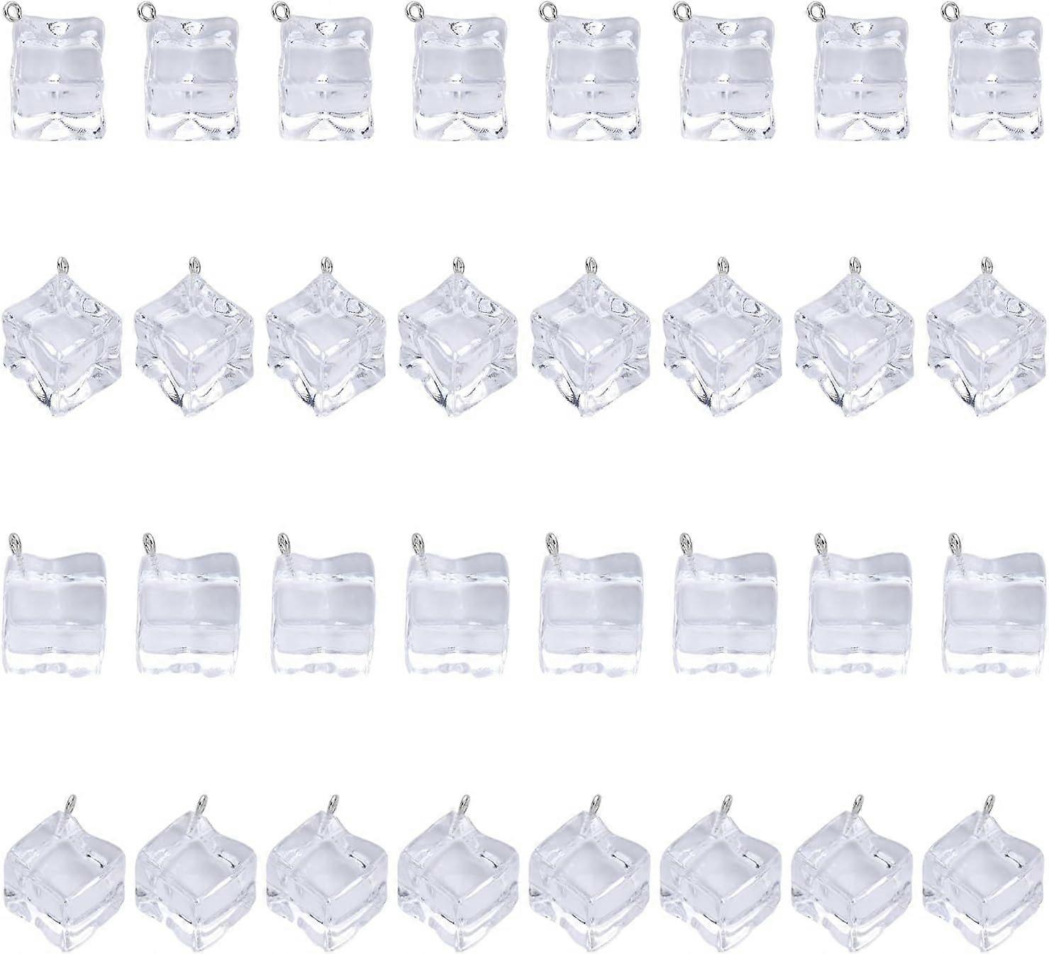 32Pcs 2 Sizes Transparent Acrylic Ice Cubes Charms Artificial Ice Cube Charms Square Cube Ice Pendants for Jewelry Making Photography Accessories 23mm