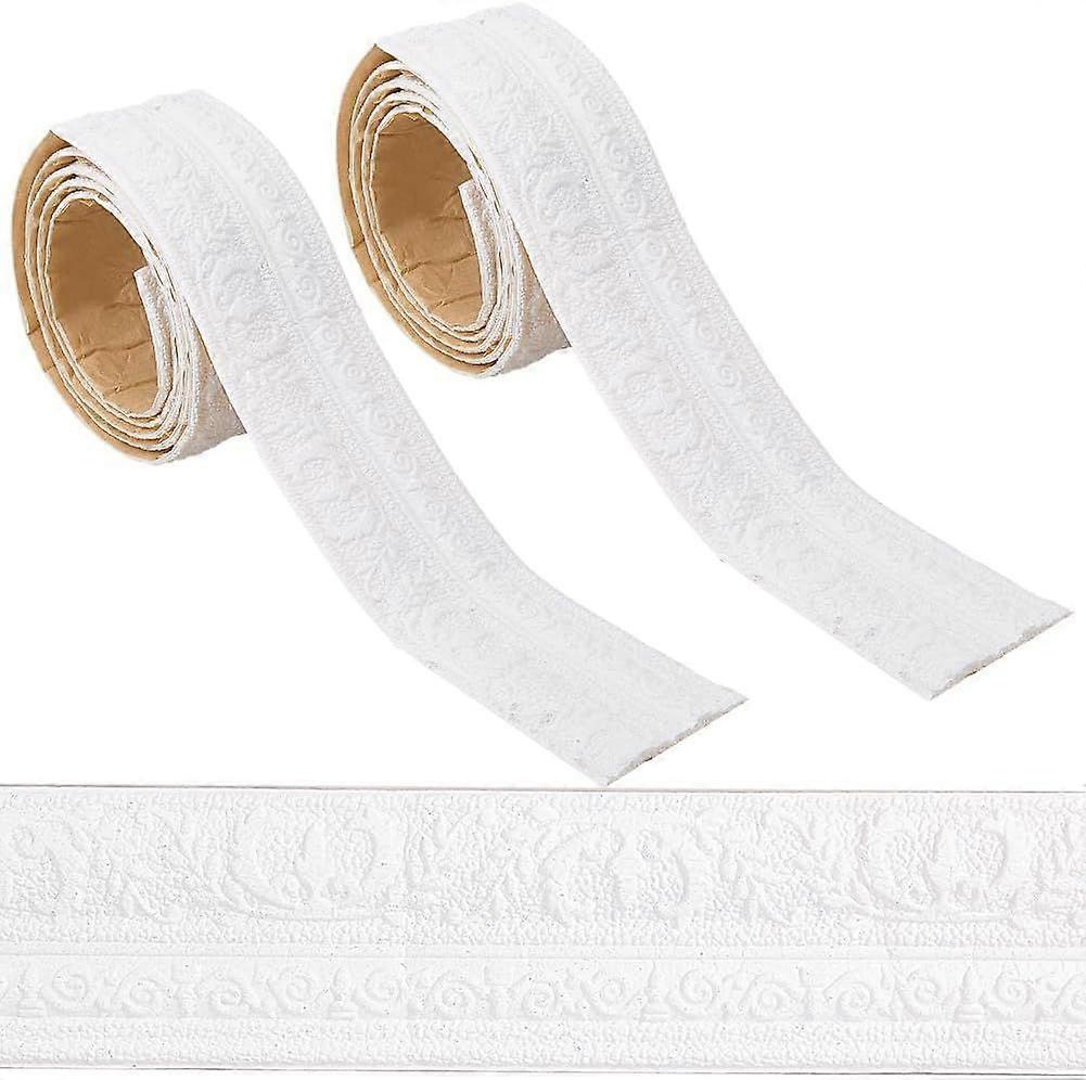 2 Rolls 91x3 Inch Peel and Stick Molding Baseboard Trim White Flexible Mirror Wall Base Edging Frame Lines Self Adhesive Foam 3D Wallpaper Border for 