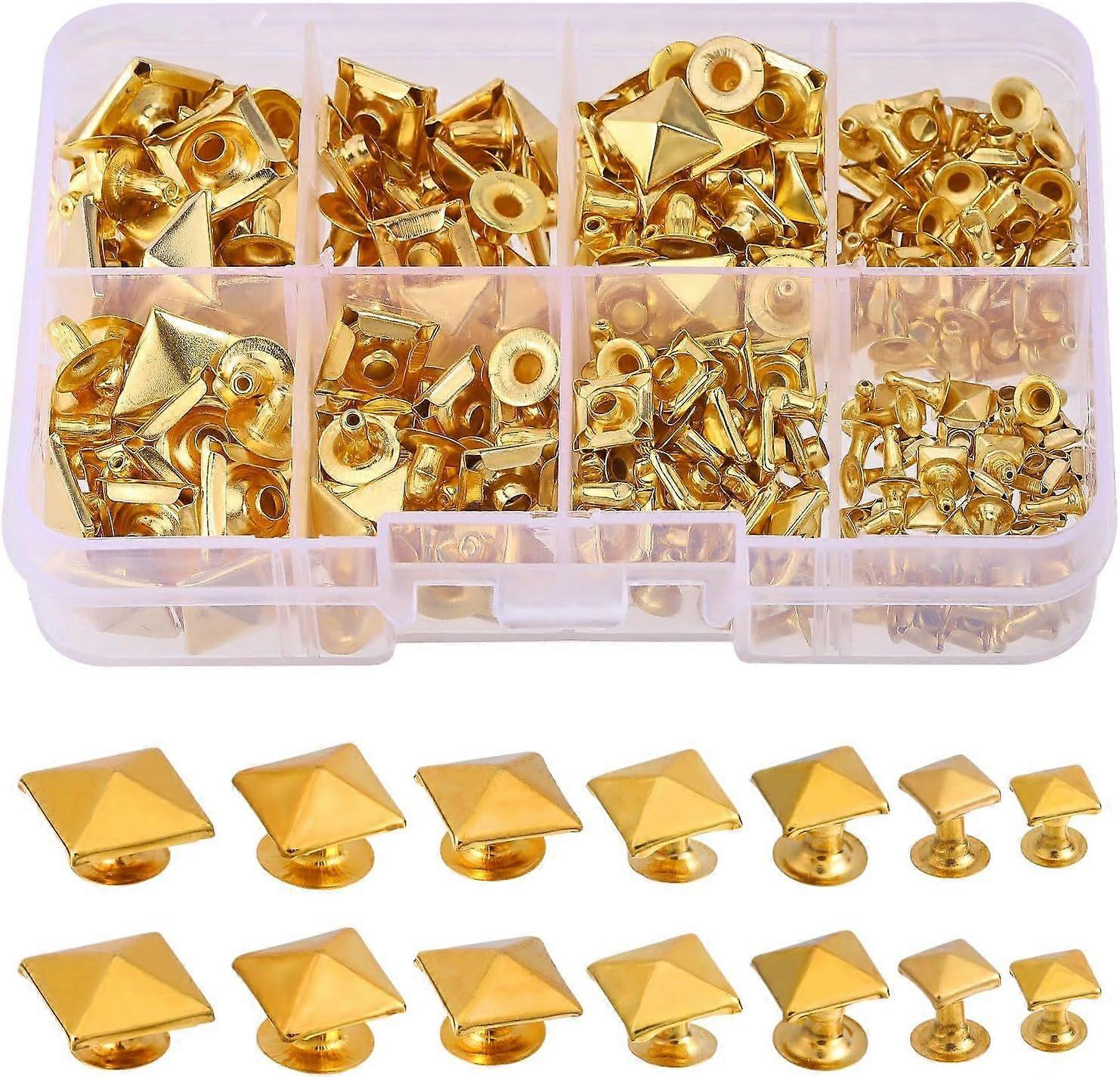 168 Pcs 7 Sizes Square Pyramid Rivet Studs Alloy Rivet Pyramid Rivet Studs Kit Metal Screw Rivets with Shape for Leather Bag Belt Purse Crossbody Craf