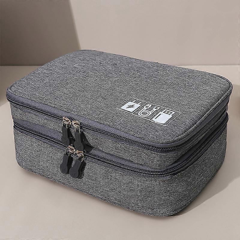 Double-layer digital bag storage bag large-capacity data cable travel outdoor waterproof portable multi-function tool bag 23.5*16.5*9cm gray