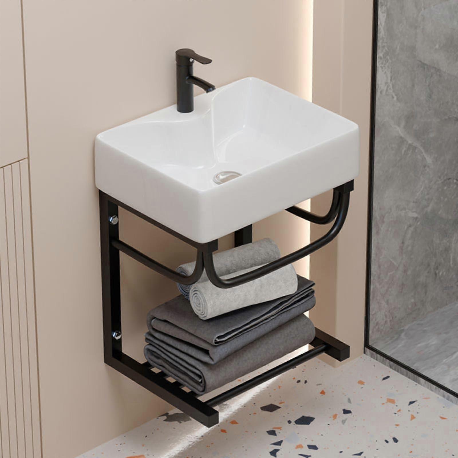 Wall Mount Bathroom Sink with DualLayer Storage Shelf, Compact Ceramic Basin for Small Spaces