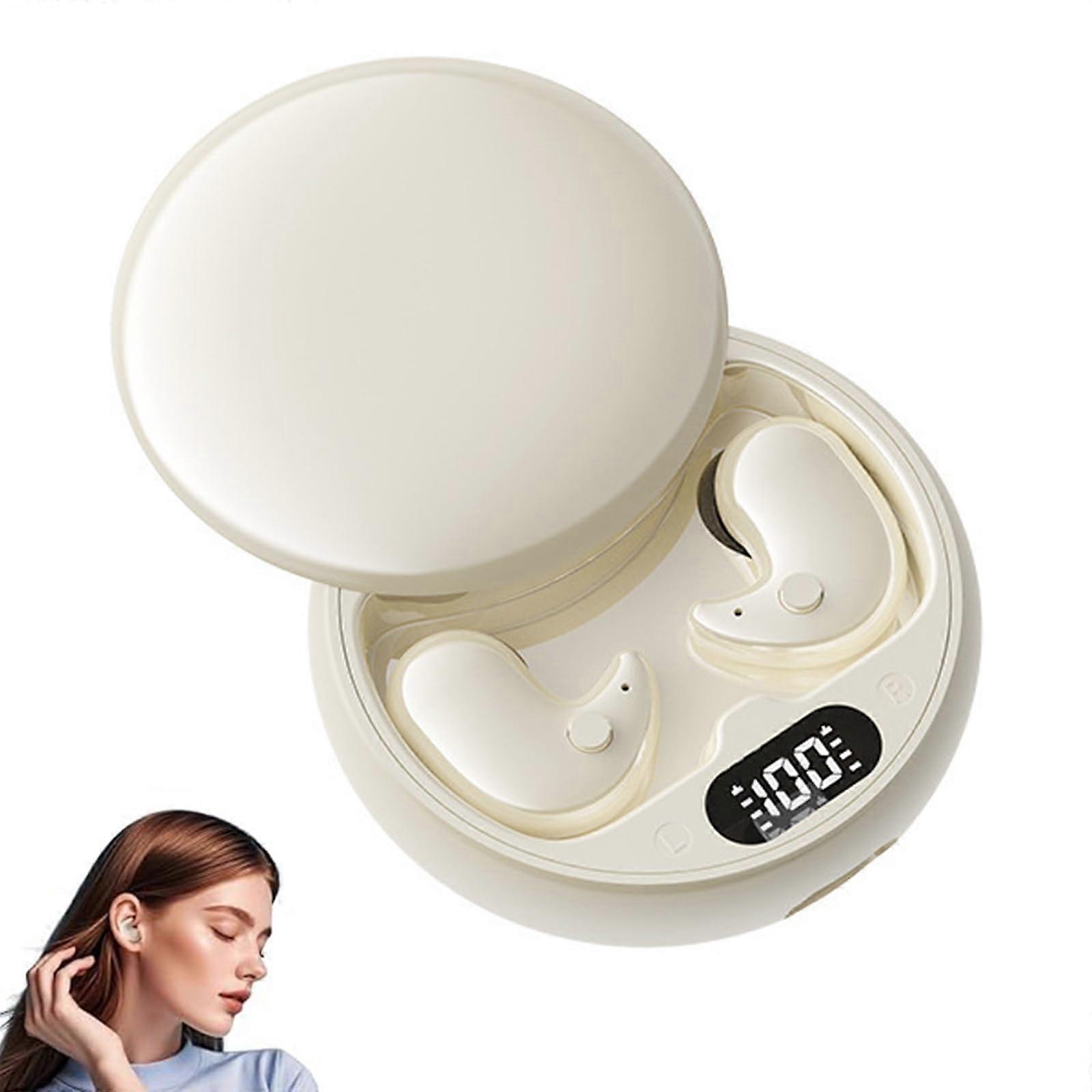 Wireless Invisible Sleep Earbuds For Side Sleepers Bluetooth InEar NoiseCancelling Earphones With LED Display Beige