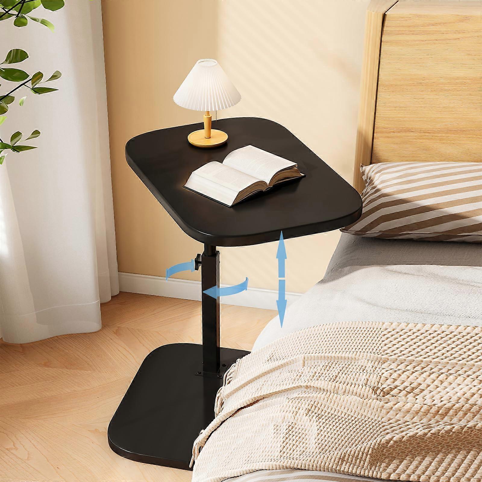 Adjustable CShaped Side Table with 360° Rotating Desktop for Small Spaces, Black Steel Frame