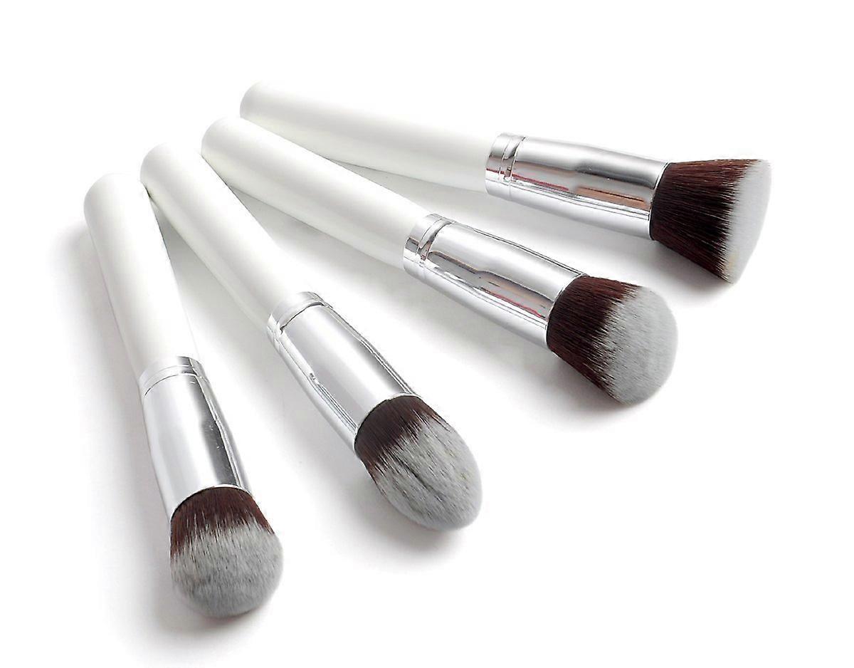 4pcs Flat  Synthetic Kabuki Makeup Brush Set for Flawless Application White Silver