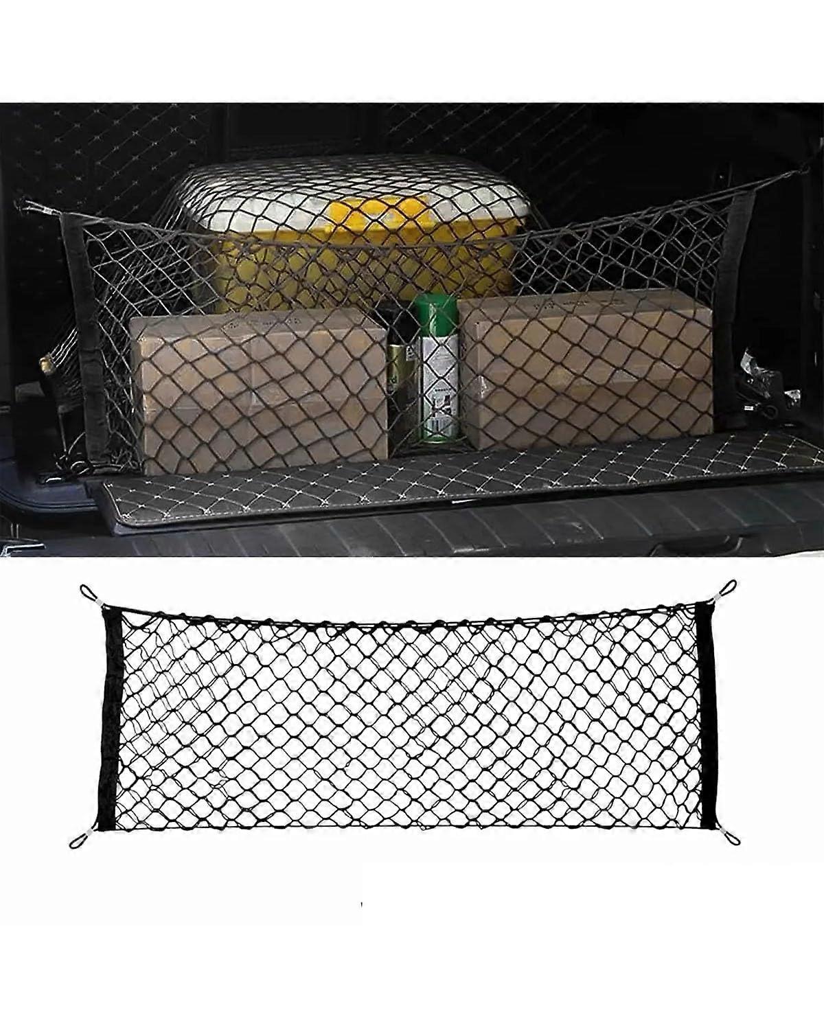 Universal Fit Car Trunk Cargo Net with Hooks, Elastic Mesh SUV Organizer for Expandable Storage