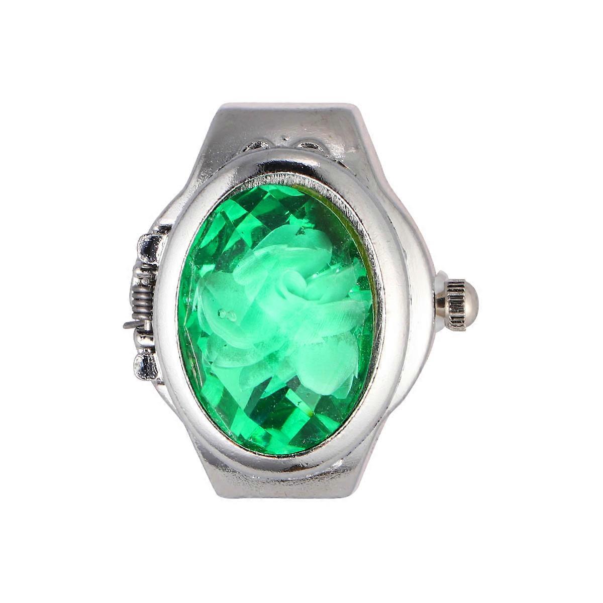 Mini Watch Ring for Time Watching Special Oval Quartz Ring Green