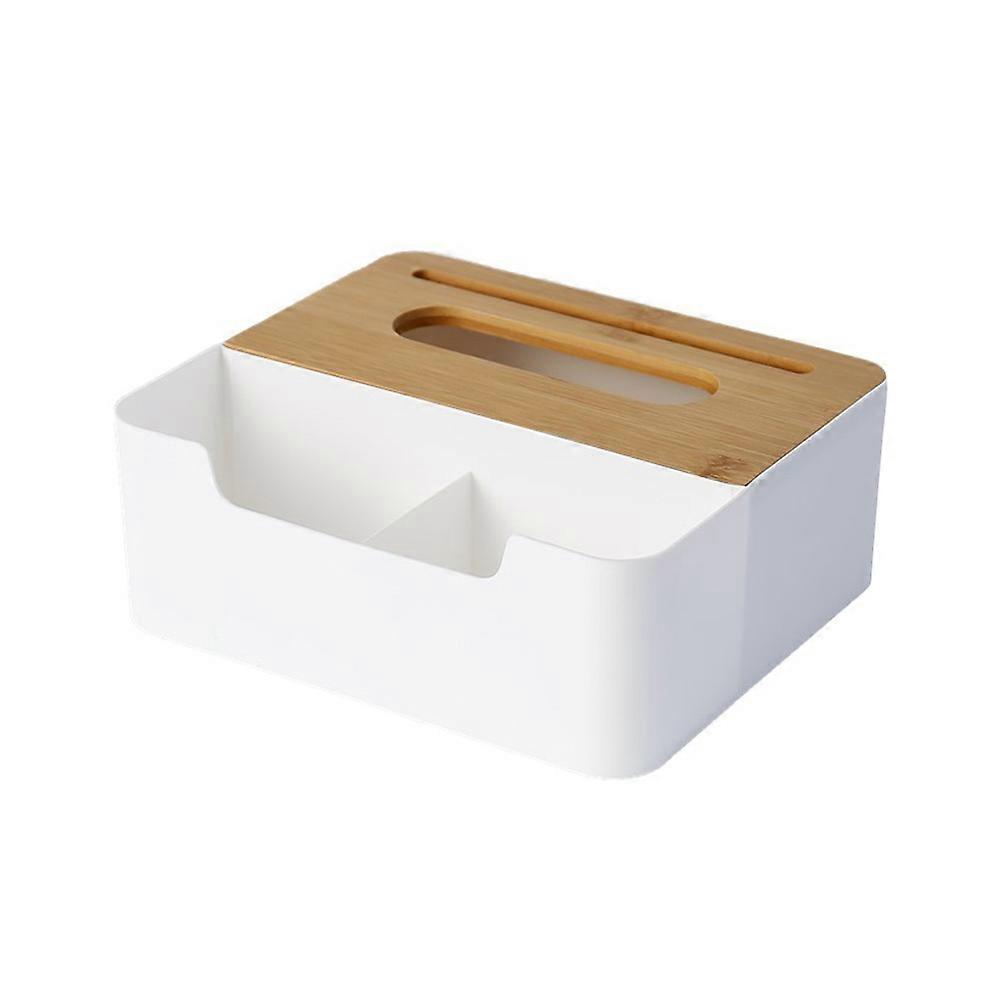 Multi-Purpose Tissue Holder Bamboo Cover Practical Towel Box 1Pcs White