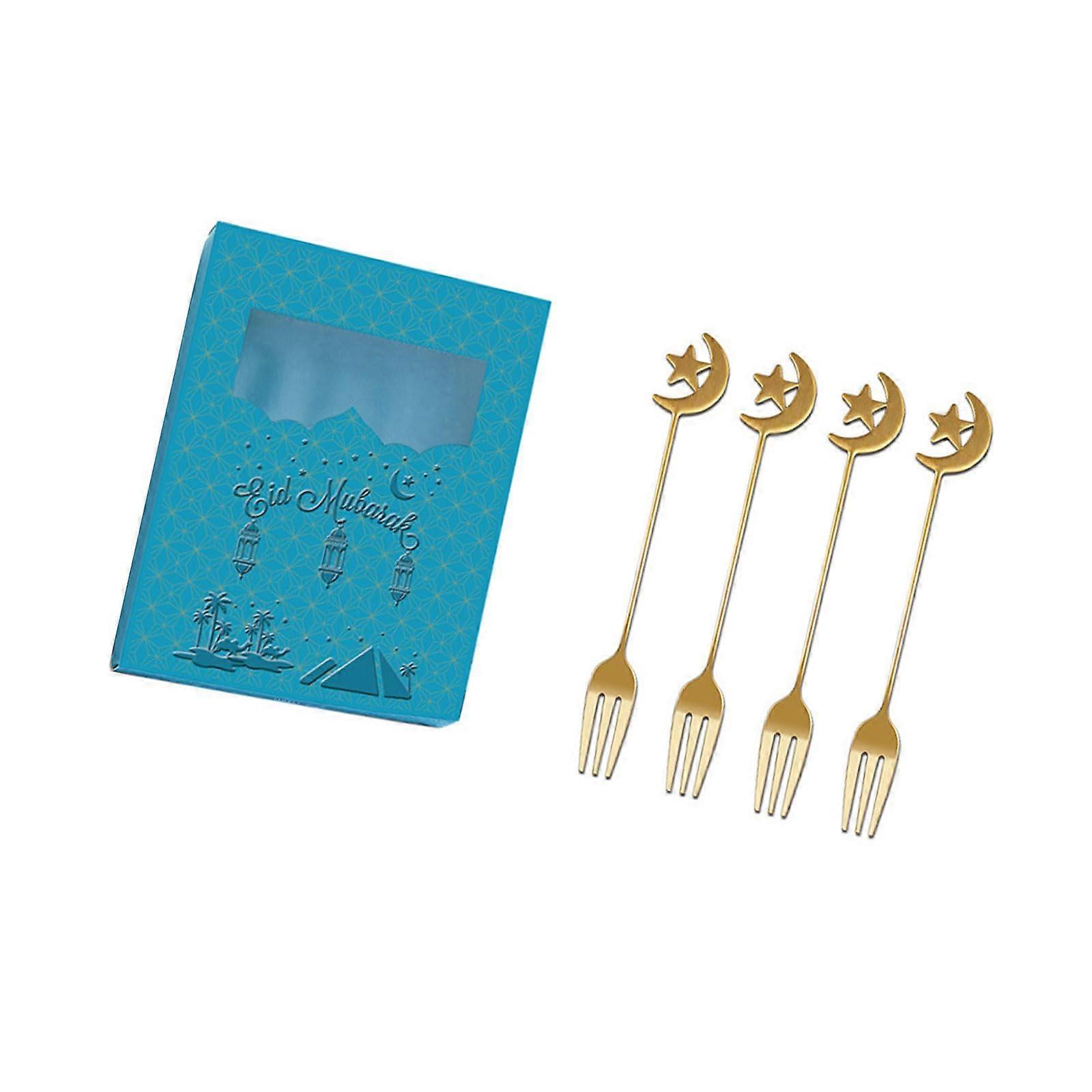 4pcs Stainless Steel Coffee Spoons and Fork Set Elegant Holiday Tableware for Eid Party Dining
