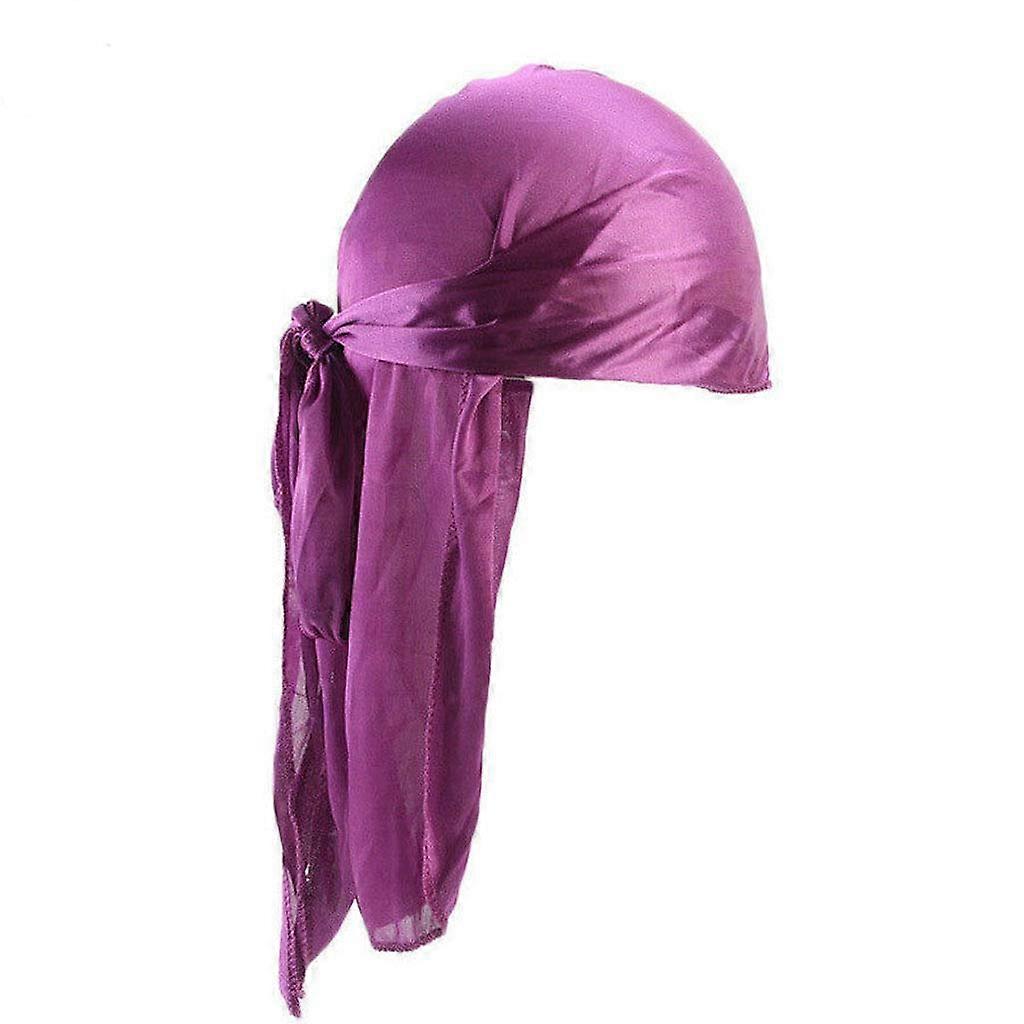 Purple Silk Durag for Men 360 Waves Breathable Wave Cap Long Tail Secure Tie